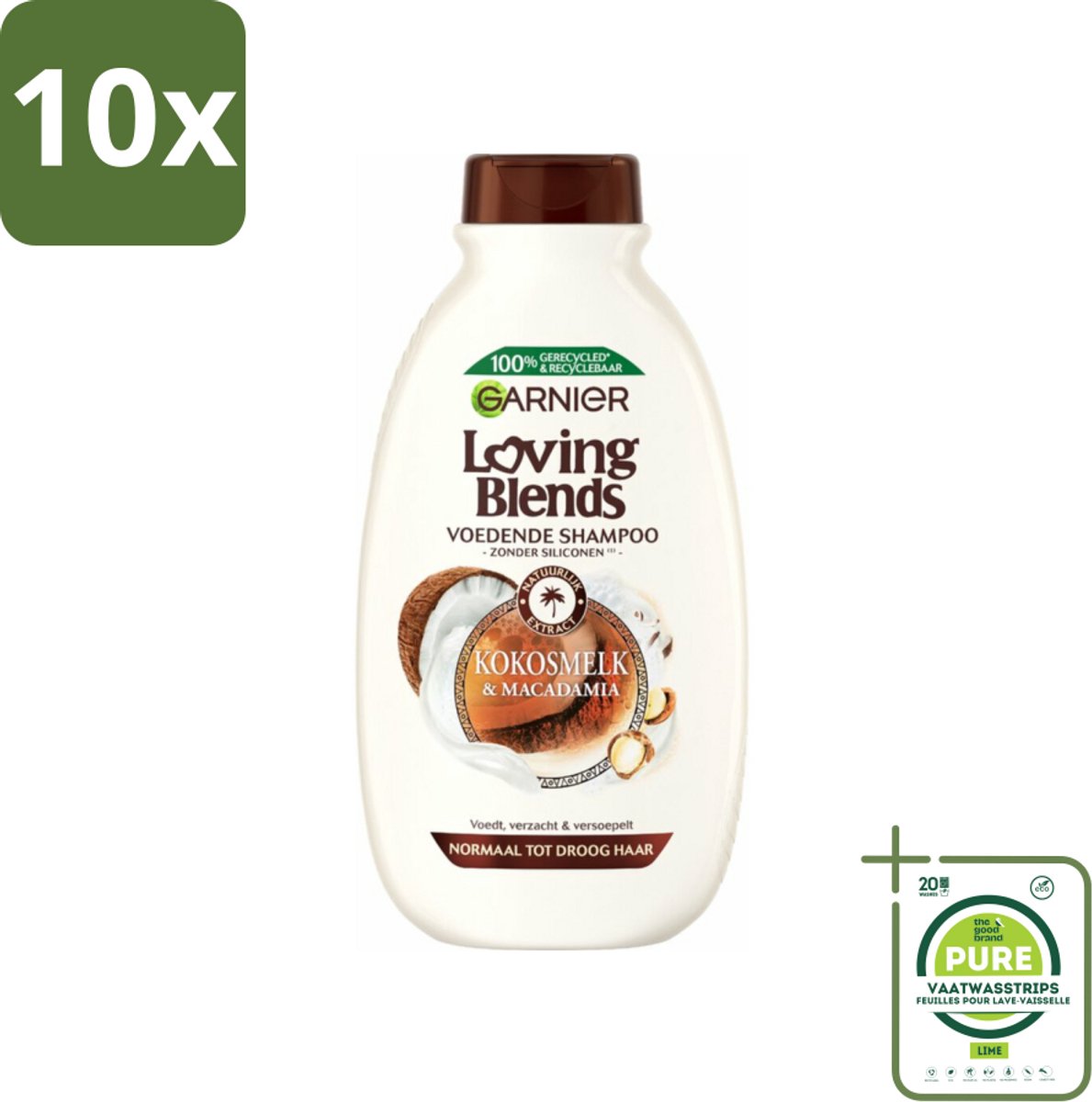 10 x Garnier Loving Blends Kokosmelk en Macadamia Shampoo 300 ml - Grootverpakking - Kokosmelk Shampoo - Macadamia-olie Shampoo - Voedend Haarverzorging - Droog Haar Shampoo - Normaal Haar Shampoo