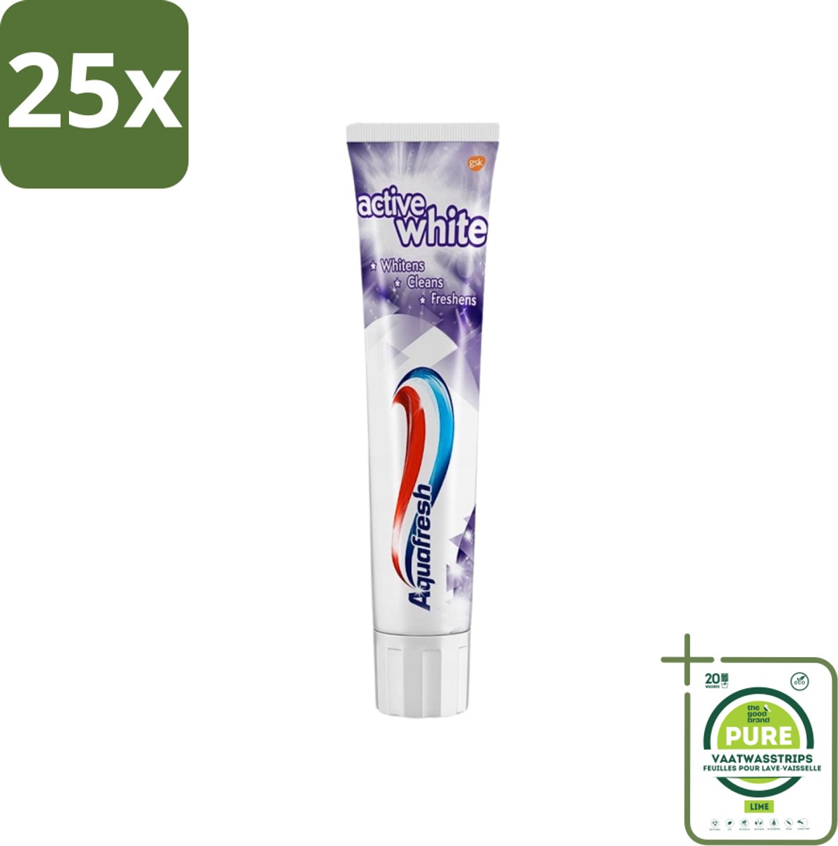 25 x Aquafresh - Tandpasta - Whitening - Stralend Witte Tanden - 100 ml - Grootverpakking - Tandpasta - Witte Tanden - Stralende Tanden - Tanden Reinigen - Frisse Adem