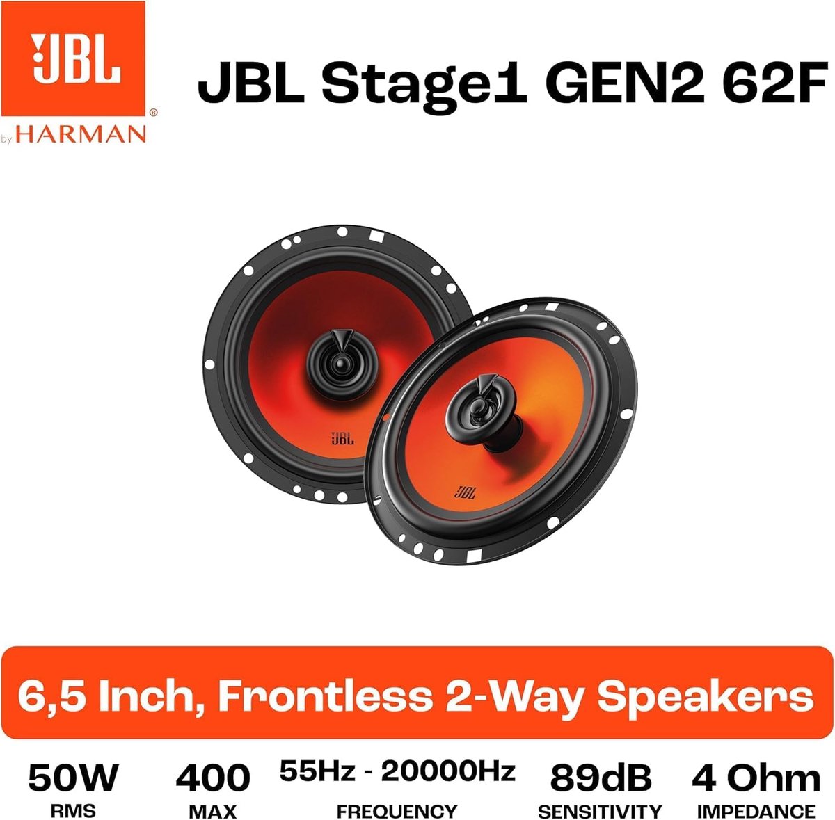 JBL Stage1 GEN2 62F – Autospeakers – 16,5 cm - 2-weg coaxiale - 400 Watt - Luidspreker set – foto 4