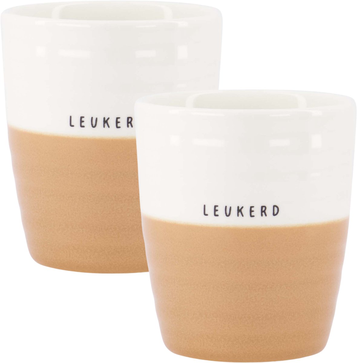 Zusss Set Van 2 Koffiemokken Leukerd - Keramieken Mokken - Wit & Camel - 210Ml Keramiek White / Camel