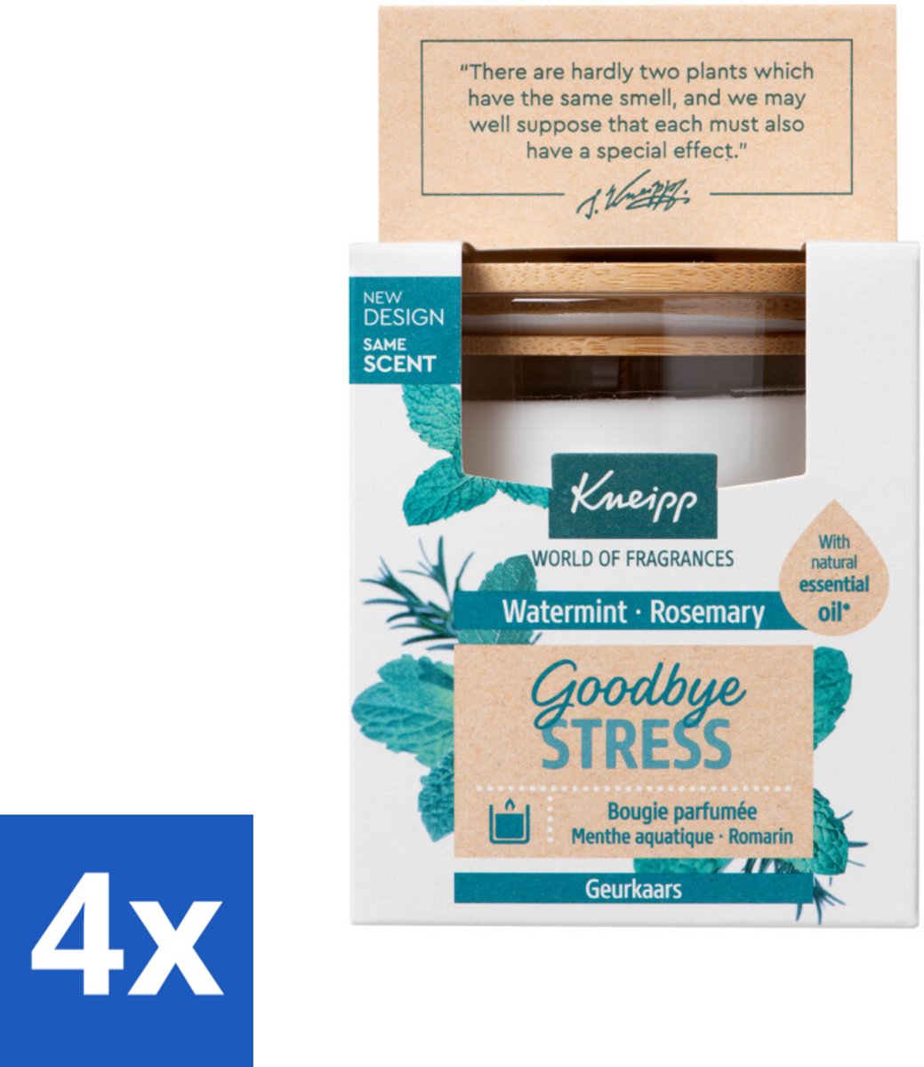 4 x Kneipp - Geurkaars - Goodbye Stress - Watermunt & Rozemarijn - 20 branduren - Geurkaars - Stress Verlichten - Ontspanning - Watermunt - Rozemarijn