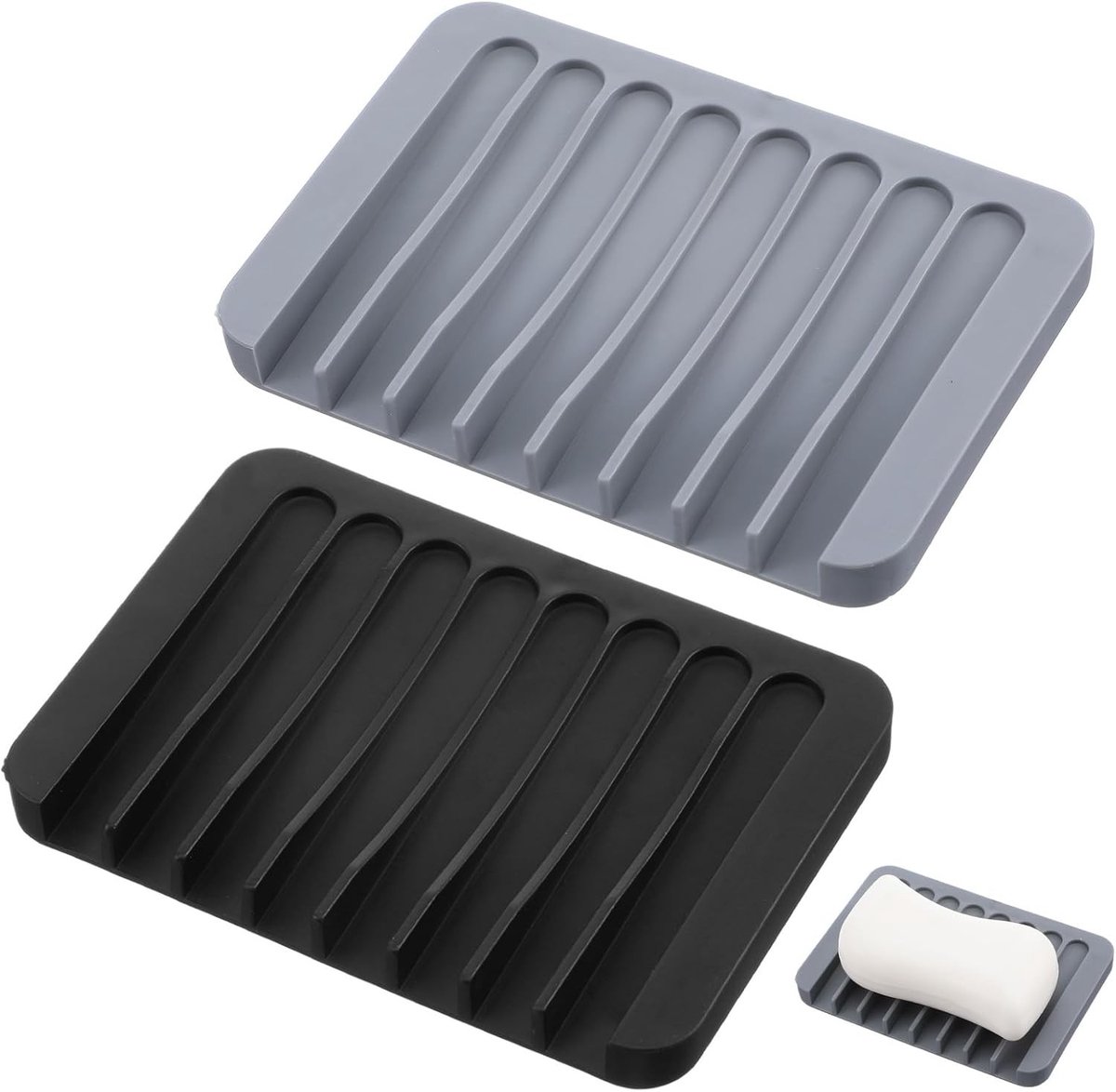 Set van 2 Siliconen Zeepbakjes met Afvoer voor Badkamer en Keuken, Ideaal voor Zeep en Shampoo