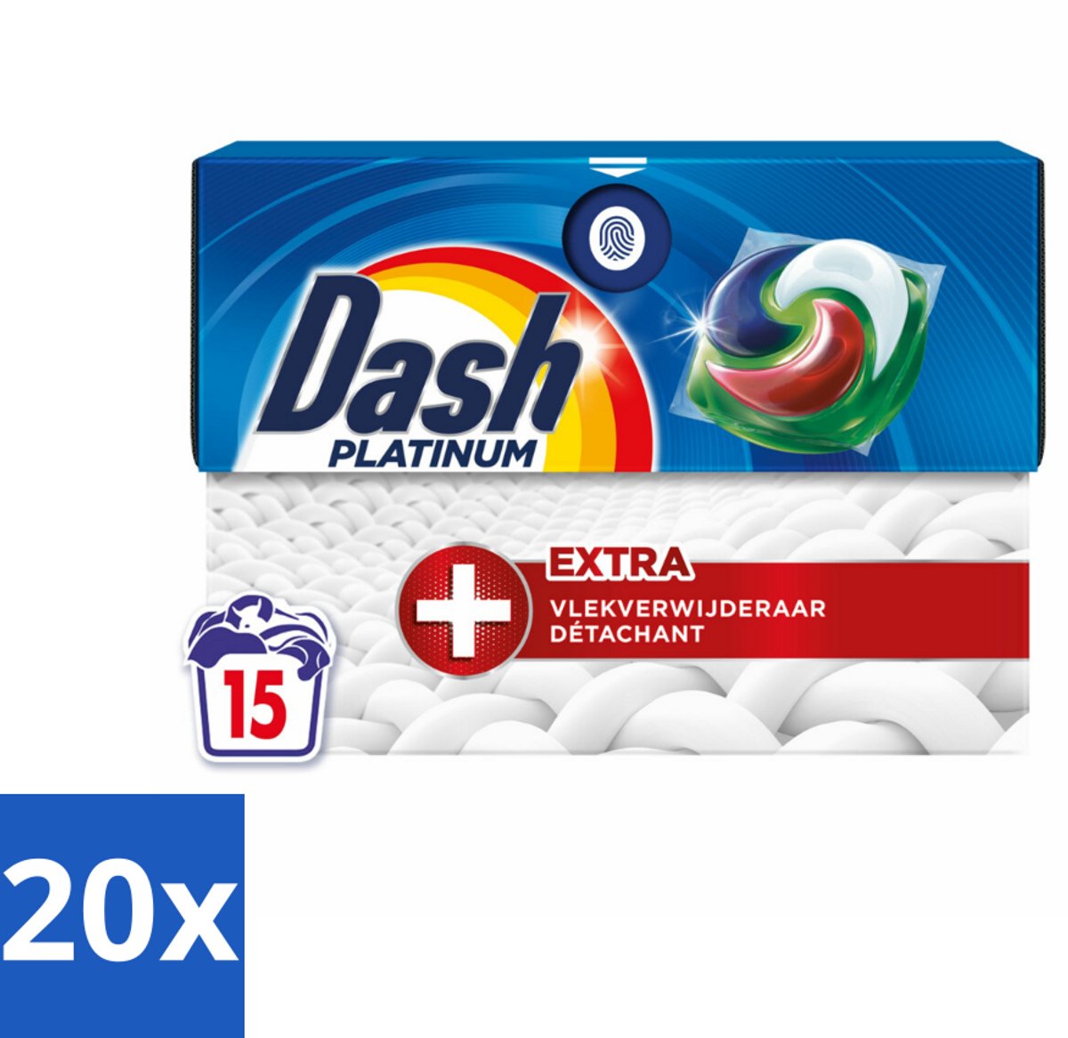 Dash – Wasmiddelcapsules – 4in1 Platinum Pods + Extra Vlekkenverwijderaar – 15 capsules - Bulkverpakking - 20 stuks