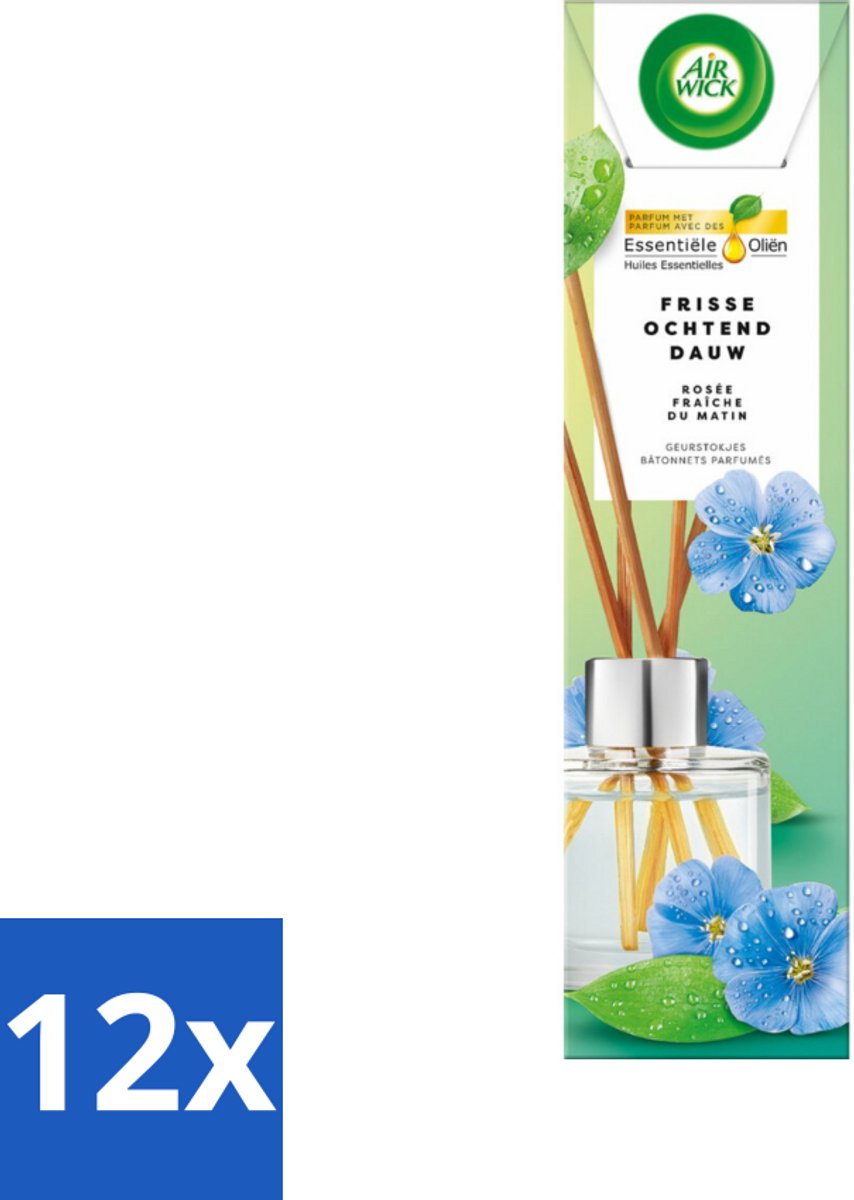 12 x Air Wick - Geurstokjes - Frisse Ochtenddauw - Essentiële Oliën - 40 ml - Geurstokjes - Air Wick - Frisse Geur - Essentiële Oliën - Interieurdecoratie