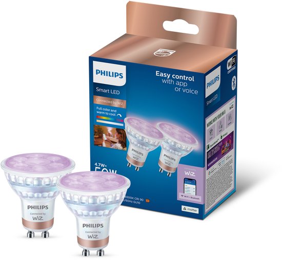 Philips Smart Lighting Spot 2-pack - Slimme Led Verlichting Gekleurd En Wit Licht Gu10 50w Wi-fi