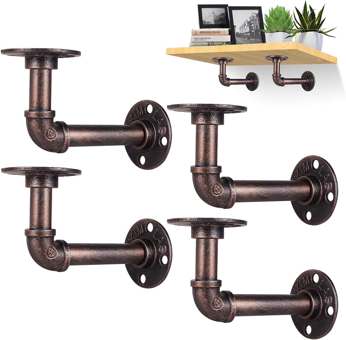 Industriële buisbeugels voor planken - Set van 4 retro houders voor wanddecoratie en meubels