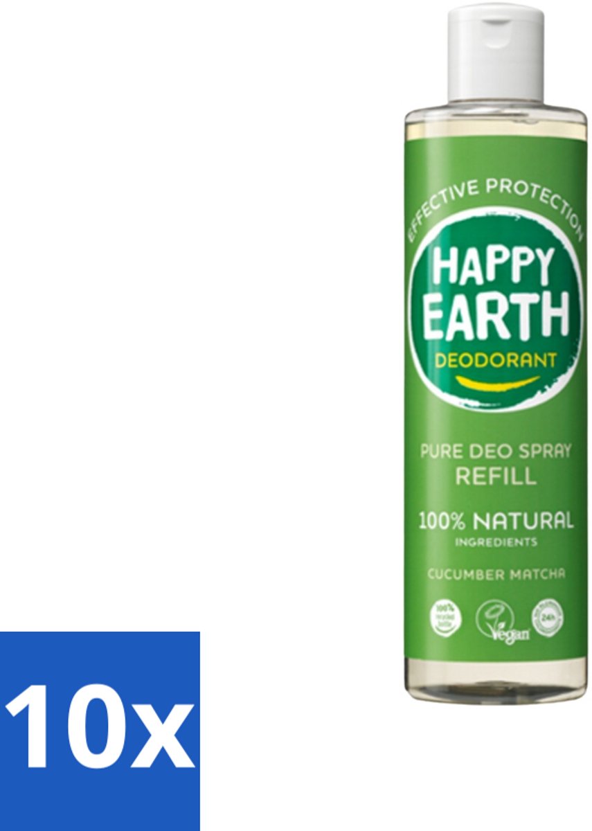 Happy Earth – Deodorant Spray Navulling – 100% Natuurlijk Cucumber Matcha – 300 ml - Bulkverpakking - 10 stuks