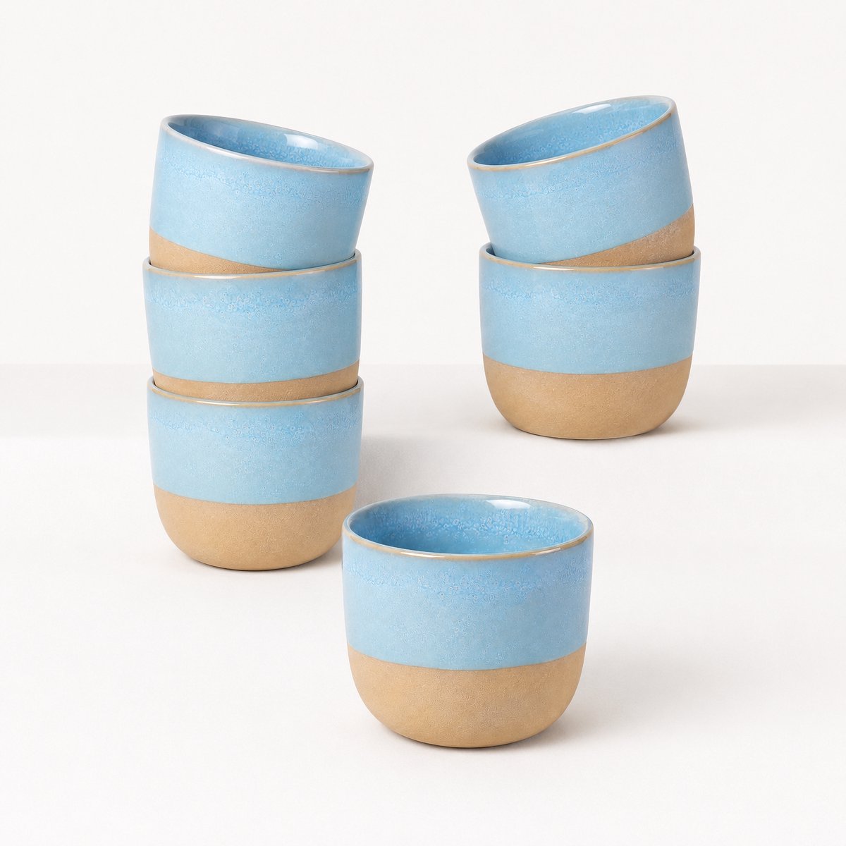 Proefer 6x Lichtblauw Keramieken Koffiekopjes – 150ml – Steengoed Kopjes met Glazuur – Vaatwasser- & Magnetronbestendig – Moderne Koffie en Thee Kopjes