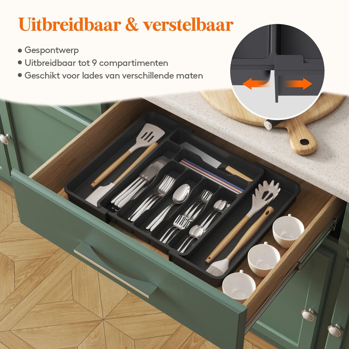 Elzusha - Uitbreidbare Bestek Lade Organisator voor Keuken