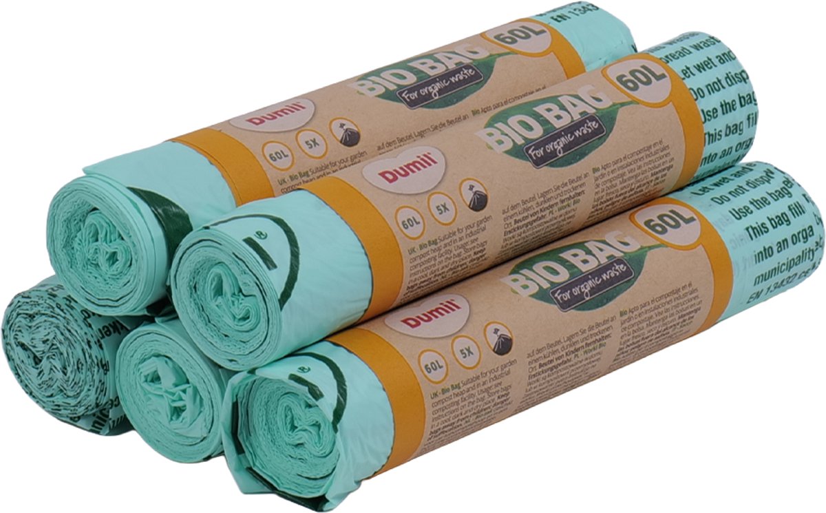 Bol.com Biozakken 60 liter groen 60x80 cm composteerbaar - 12 rollen à 5 stuks aanbieding