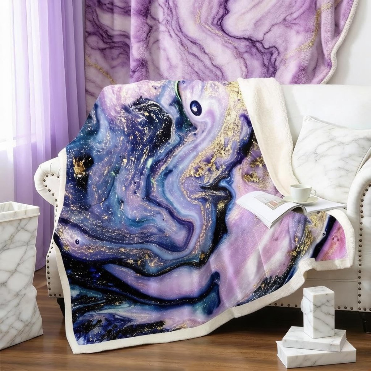 Elzusha - Moderne Fleece Deken met Marmerprint voor Bed en Bank