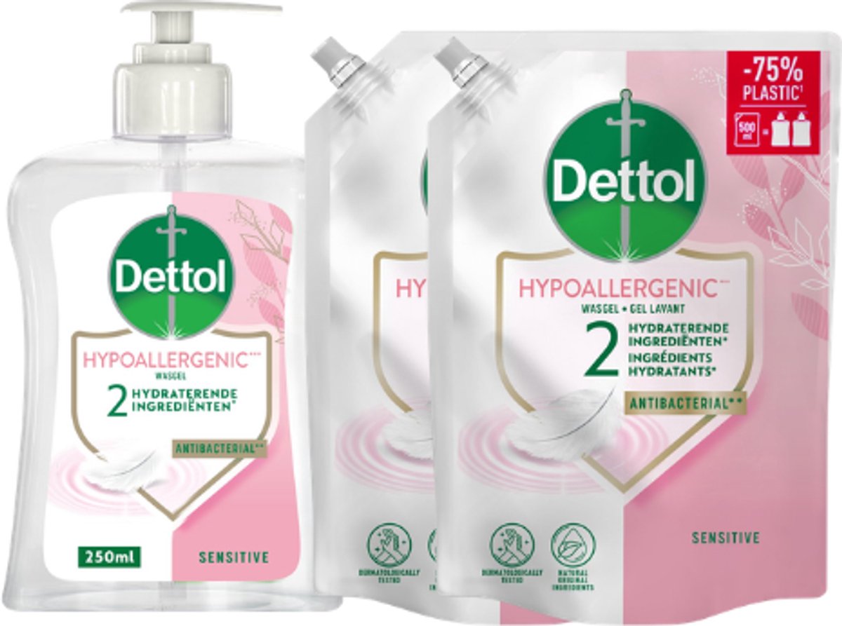 Dettol - Refill Sensitive 2x500ML - Sensitive 250ML - Voordeelverpakking