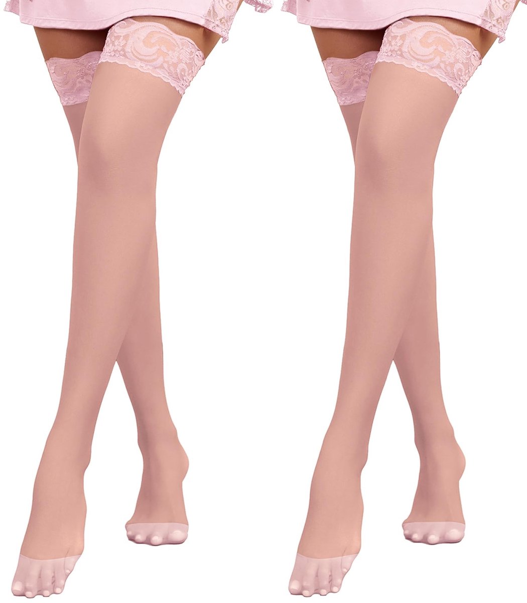 Elzusha - Nylon Kousen met Kanten Boven de Knie - 2 Paar
