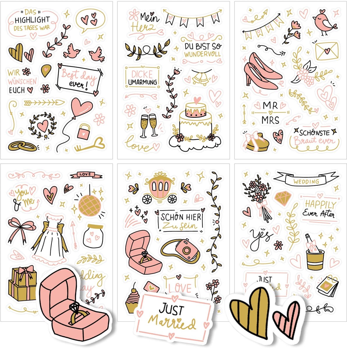 Elzusha - Sticker Set voor Bruiloft - 6 Bladen met Mooie Motieven