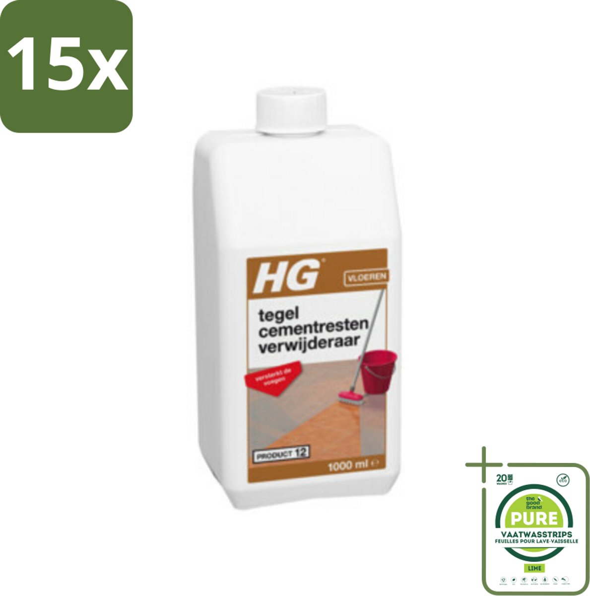 15 x HG Tegel Cementrestenverwijderaar 1 liter - Grootverpakking - Cementresten Verwijderen - Voegen Reinigen - Tegels Schoonmaken - Cementsluier Verwijderen - Mortelresten Verwijderen
