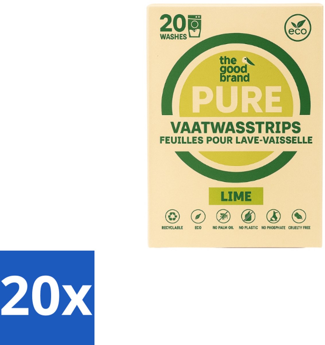 The Good Brand - Vaatwasstrips - Lime- 20 wasbeurten - Bulkverpakking - 20 stuks