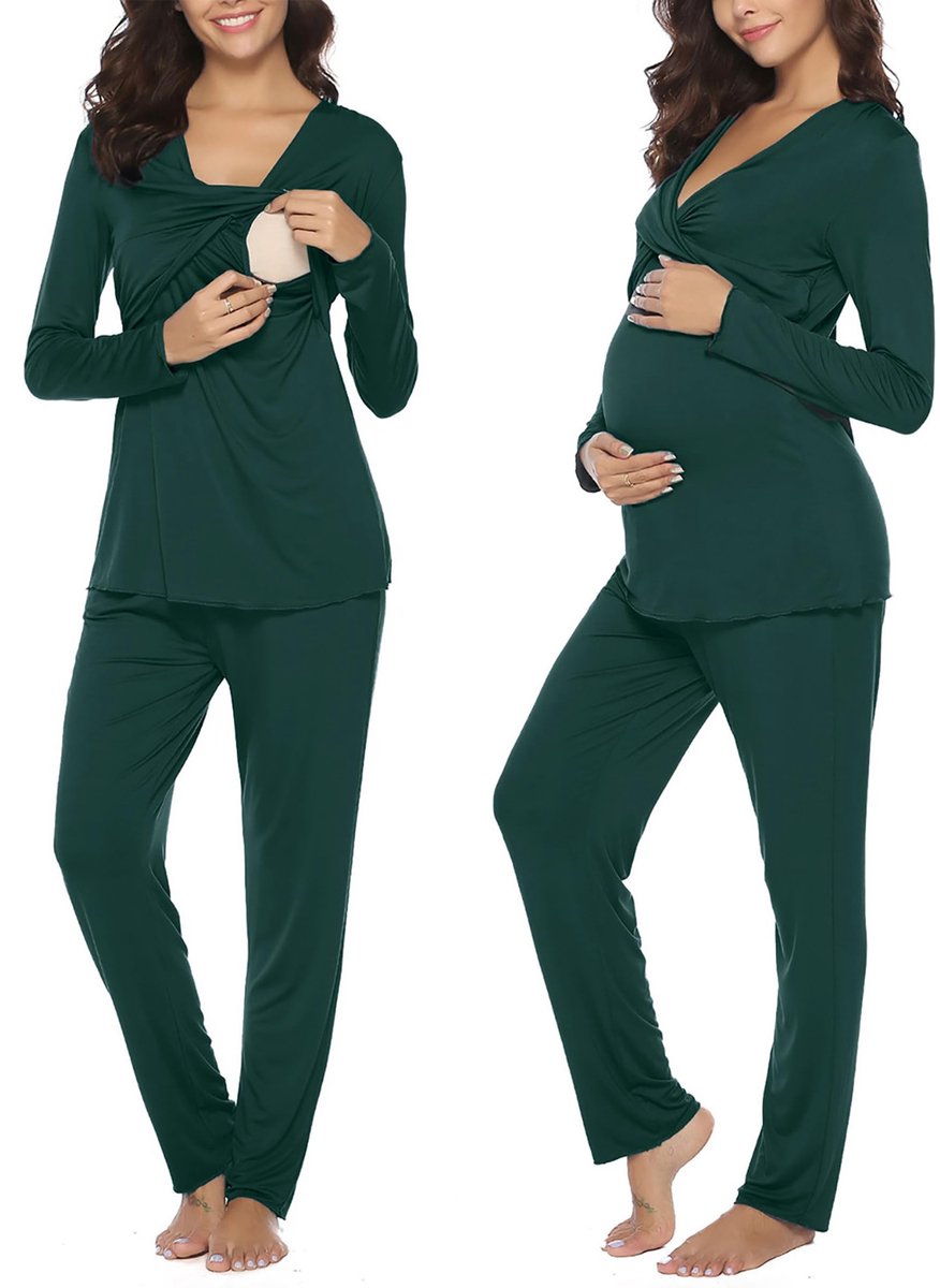 Elzusha - Dames voedingspyjama - Lange mouwen - Groen