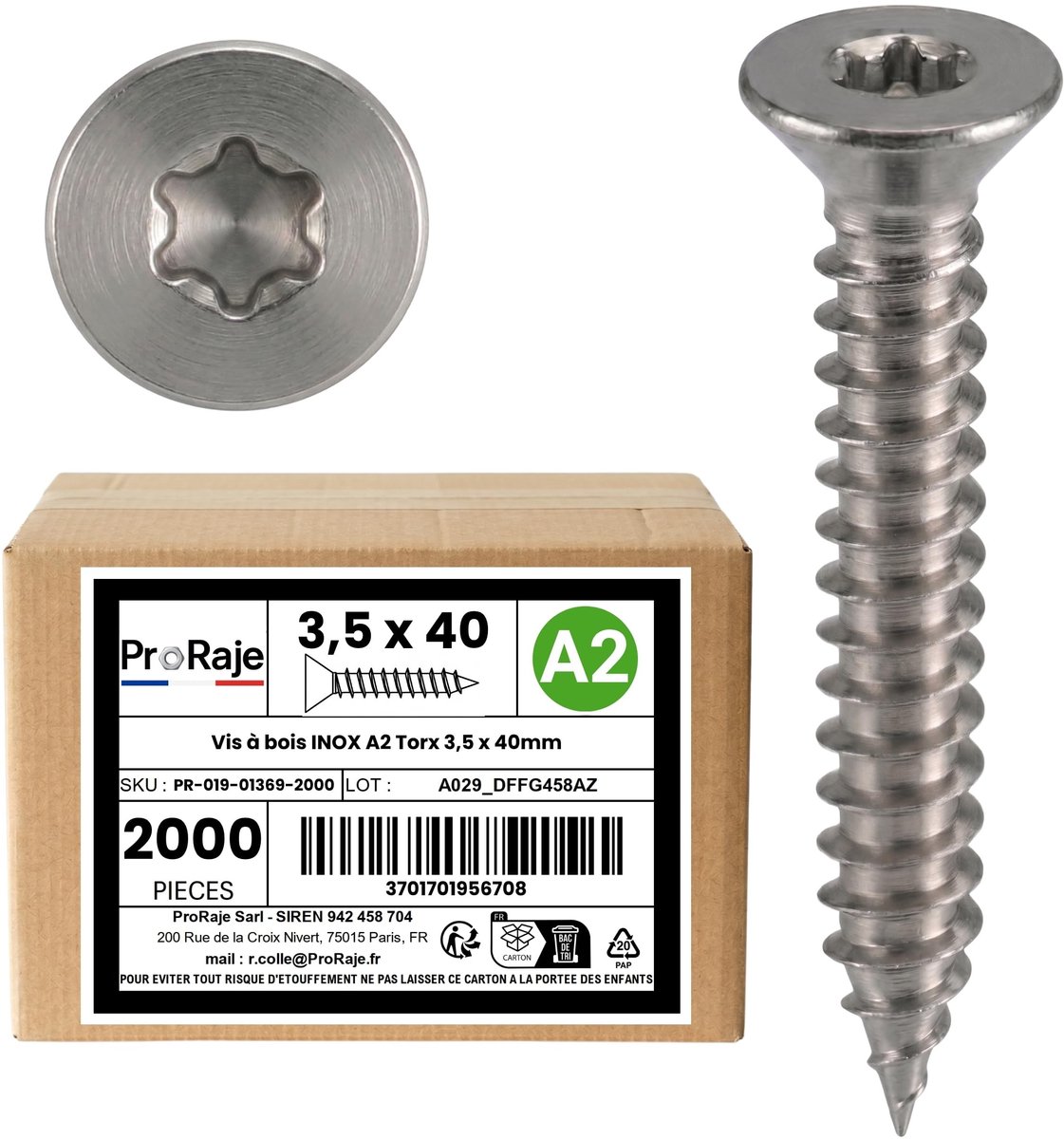 Elzusha - Houtschroeven A2 - 3,5 x 40 mm - Torx - 2000 stuks