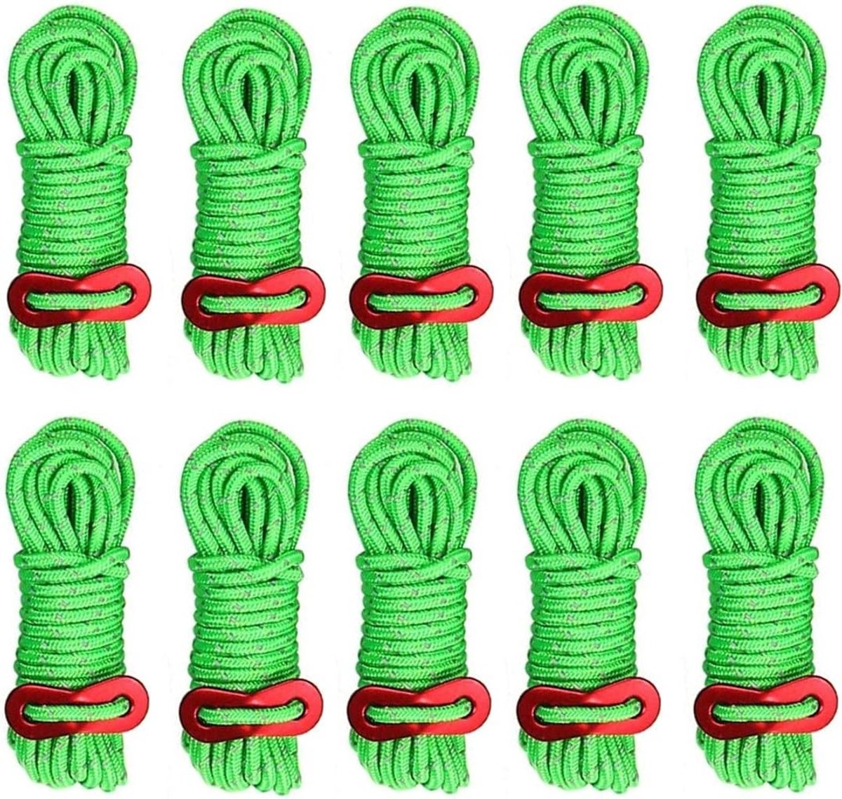 10 Stuks Reflecterende Tent Touwen, 4mm Lichtgewicht Camping Touwen van 4M met Spanning Versteller voor Winddichte Buitenactiviteiten en Hiking