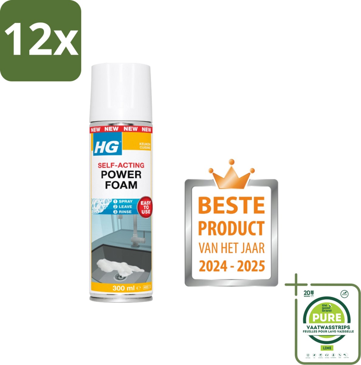 HG - Power Foam Keuken - Vetoplossende Spray - 300 ml - Voordeelverpakking - 12 stuks - Keukenreiniger - Vetverwijderaar