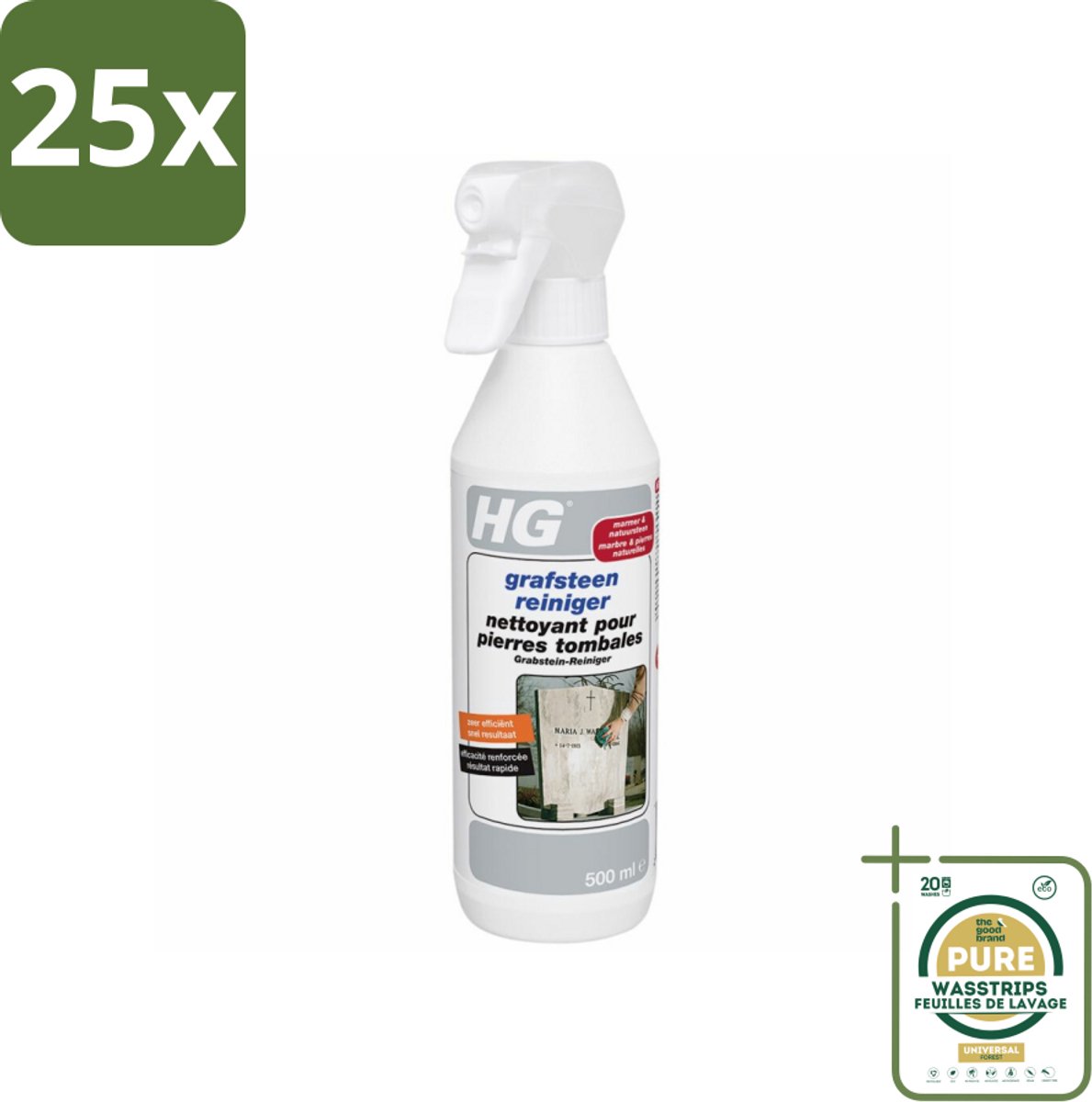 25 x HG Grafsteenreiniger 500 ml - Grootverpakking - Grafsteen Reinigen - Natuursteen Reinigen - Grafsteen Onderhoud - Grafsteen Beschermen - Vuil Verwijderen