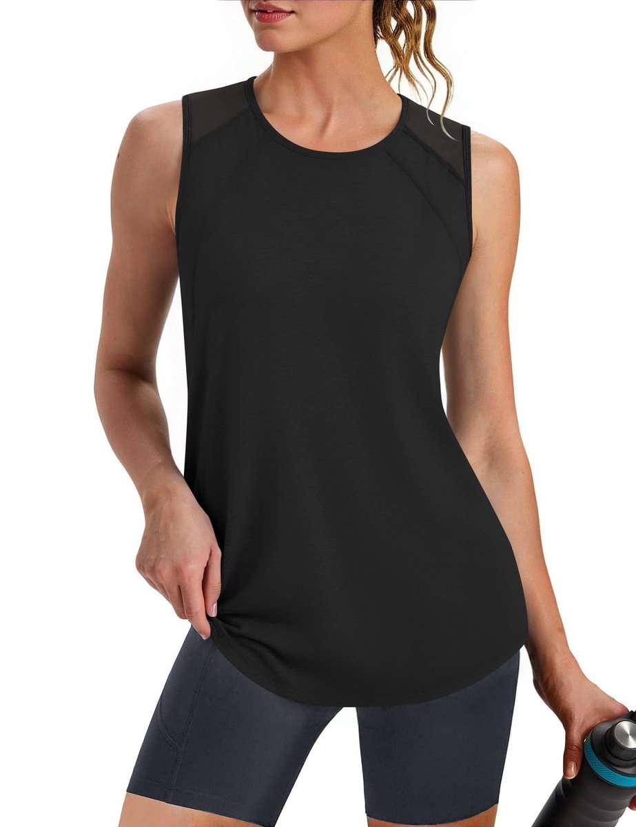 Elzusha - Dames Mouwloze Tanktop - Lichtgewicht en Ademend - Zwart-Grijs