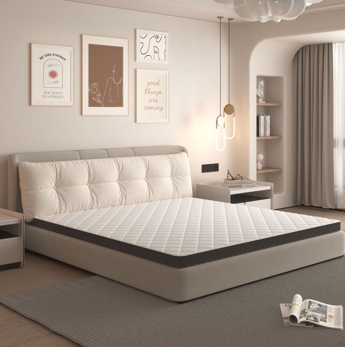 Wishdor Matras H3 - Gemiddeld ligcomfort - 7-zone ondersteuning aan beide zijden - Geperst foam - Oeko-TEX - Anti-allergisch - Wit grijs - 180 x 200 x 7 cm