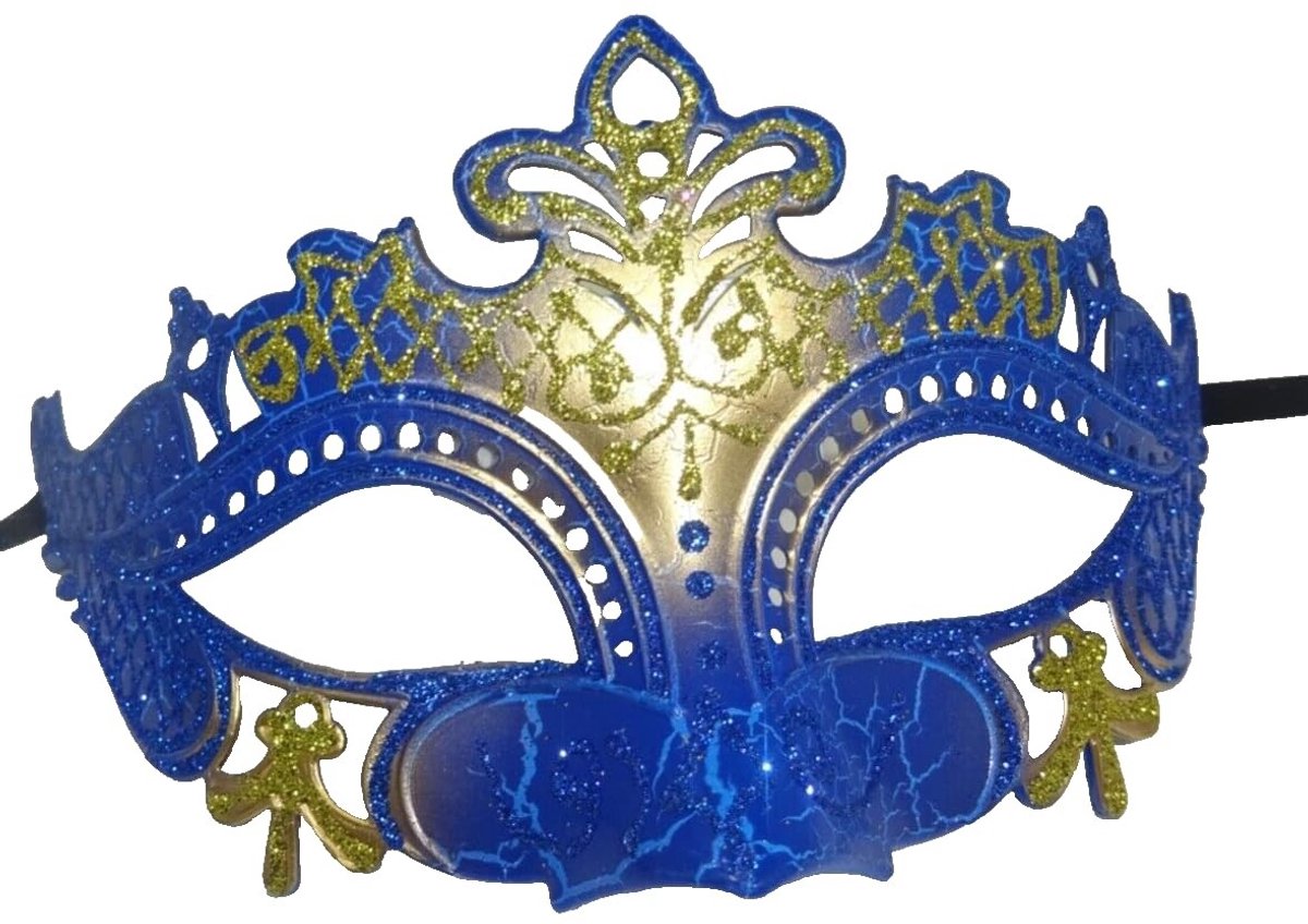 Elzusha - Sparkling blauw en goud venetiaans masker - Voor carnaval en feesten