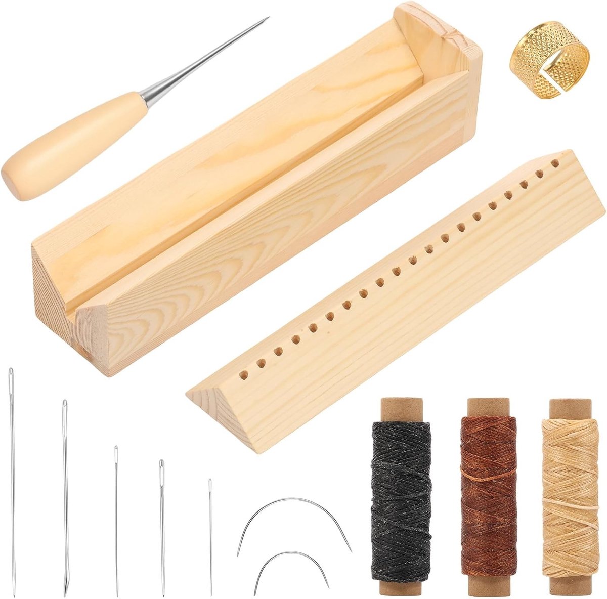 Houten Boekbindapparaat voor Beginners met Pons en Steeknaald, Duurzaam Perforator voor Handgemaakte Boeken, Boekbindaccessoires en DIY Creatieve Projecten