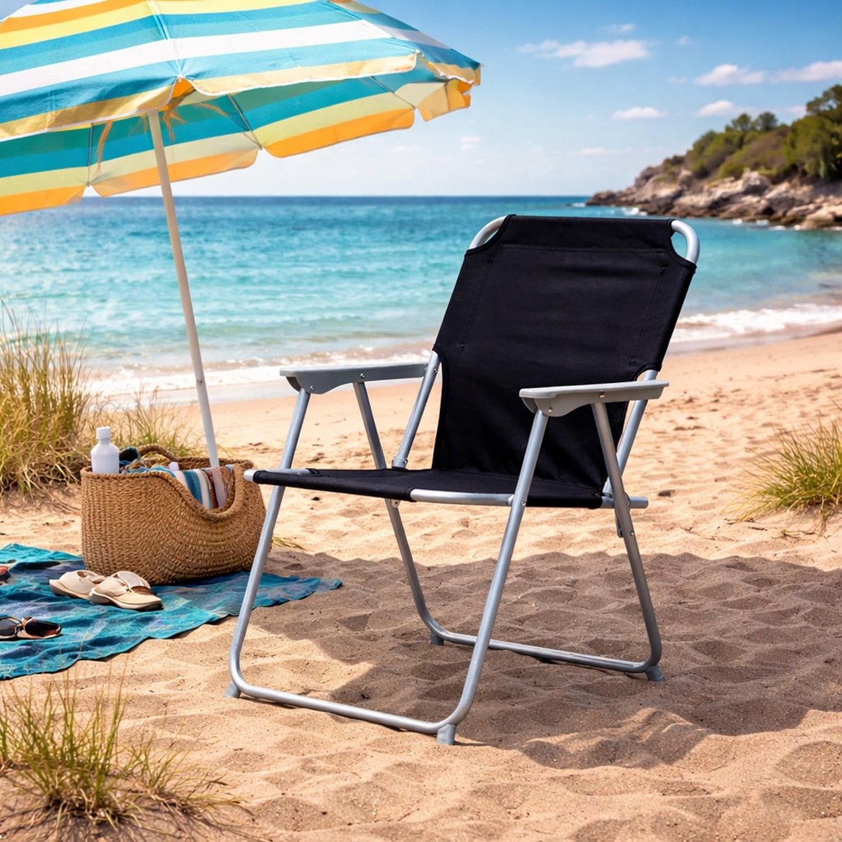 Elzusha - Vouwbare Campingstoel - Zwart - Metalen Frame