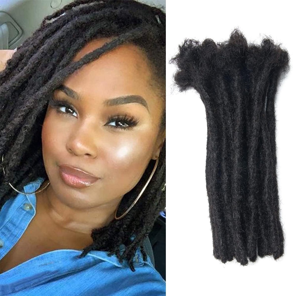 Handgemaakte Dreadlock Extensions van Menselijk Haar - 20 Strengen, 8 Inch, Natuurlijke Zwarte Locs voor een Authentieke Look