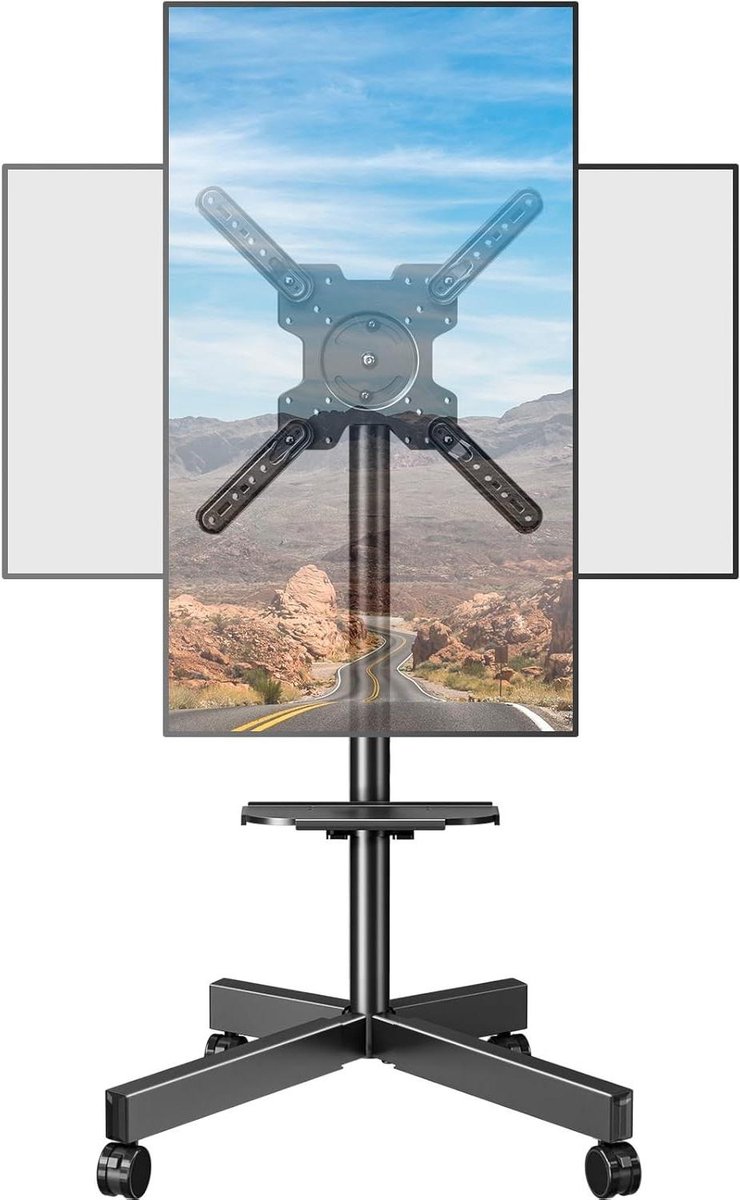 TV standaard met wielen - Verrijdbare standaard - Flexibel TV kijken - 90 graden draaibaar - 23-60 inch - Zwart