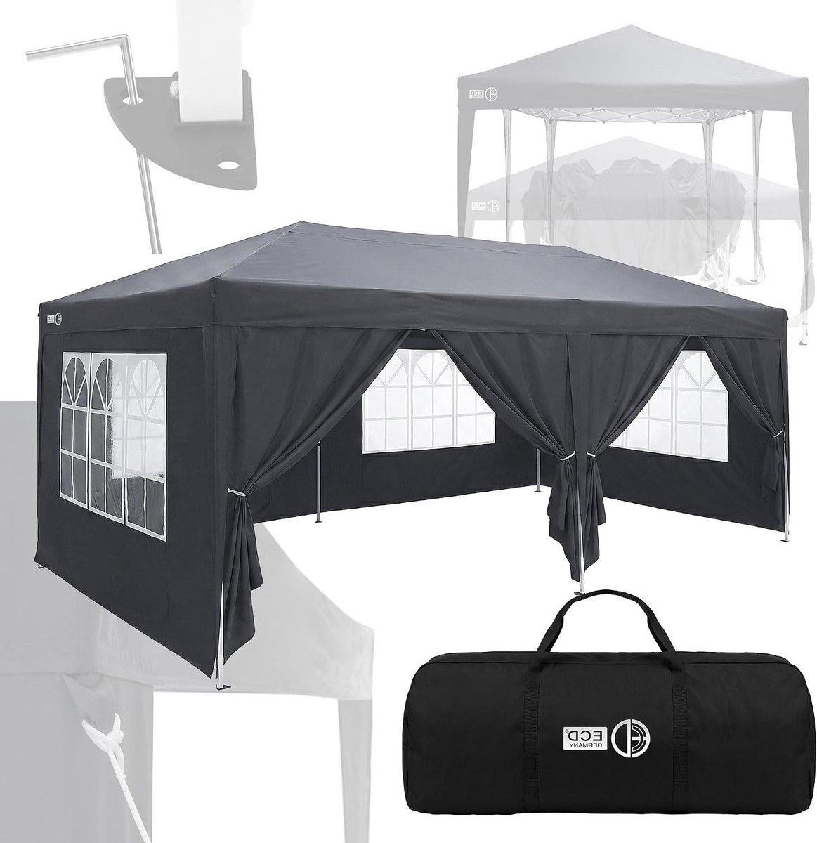 Pop-up paviljoen - Partytent tuinpaviljoen - Feestelijke buitenruimte - Waterdicht UV 50+ - 3x6 meter - Antraciet