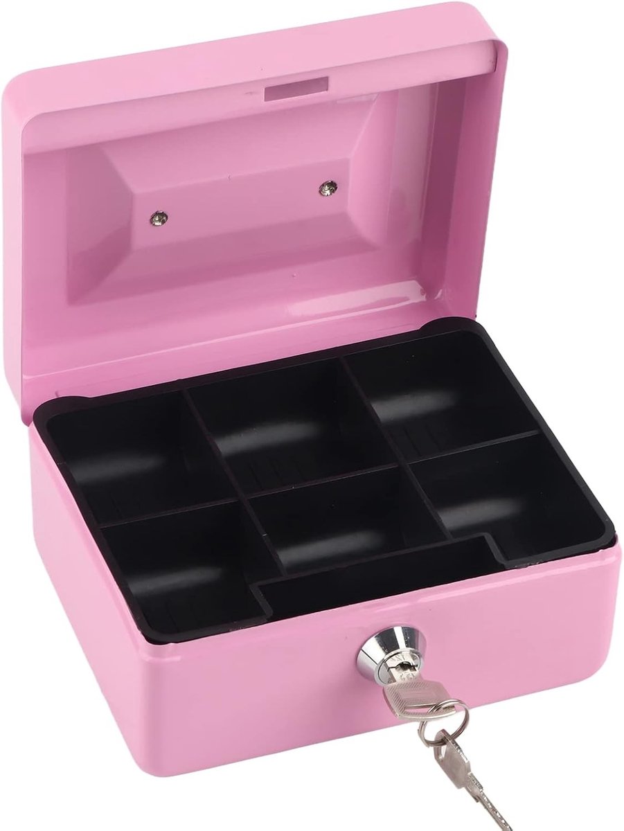 Compacte Geldkassette met Slot - Draagbare Stalen Mini Cash Box voor Thuisgebruik, 16 x 13 cm (Roze) - Veiligheid, Organisatie, Opbergruimte