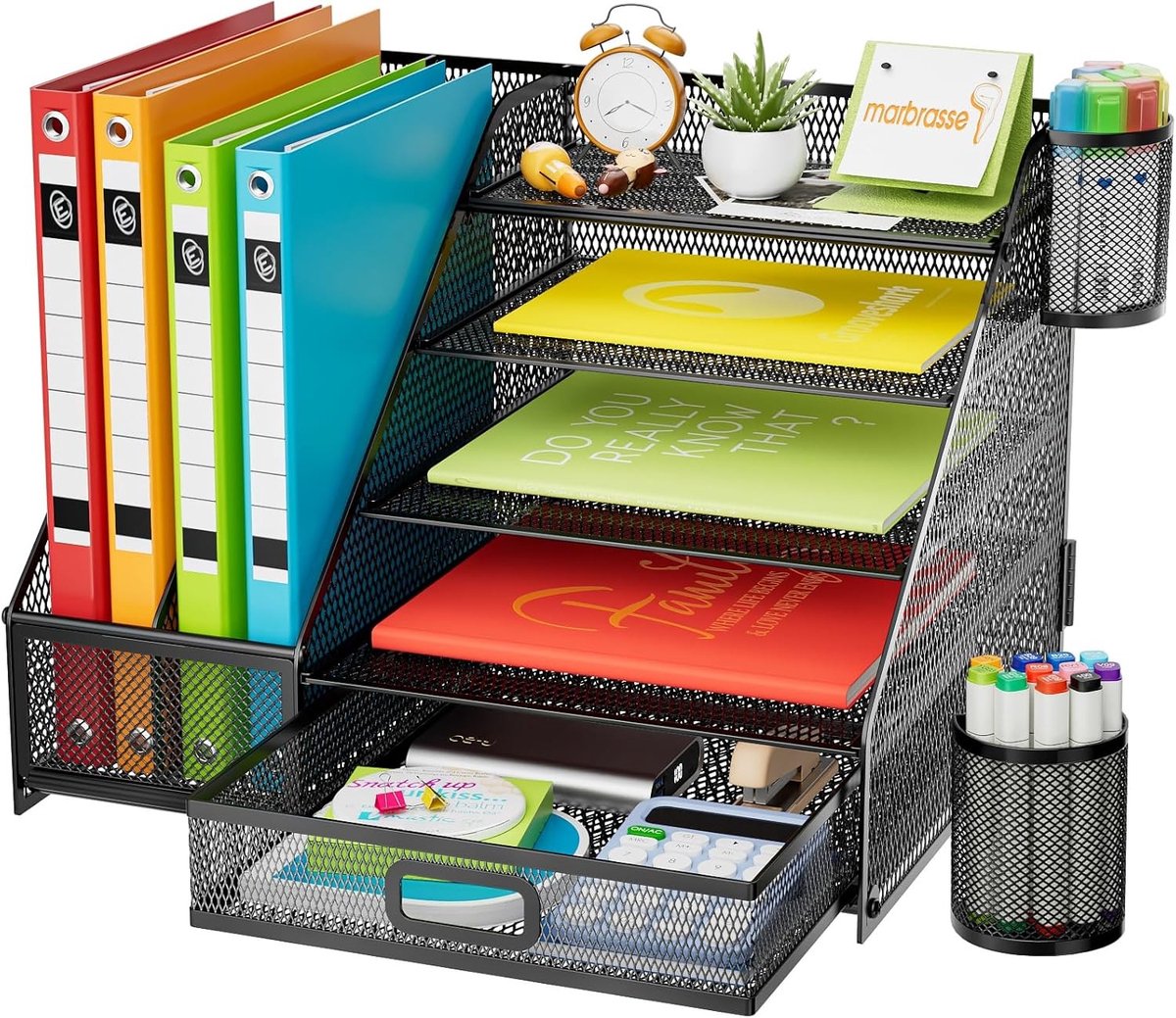 5-laagse Paper Letter Tray Organizer met Lade, Penhouders en Mesh Desk Organizer voor Thuis en Kantoor Accessoires