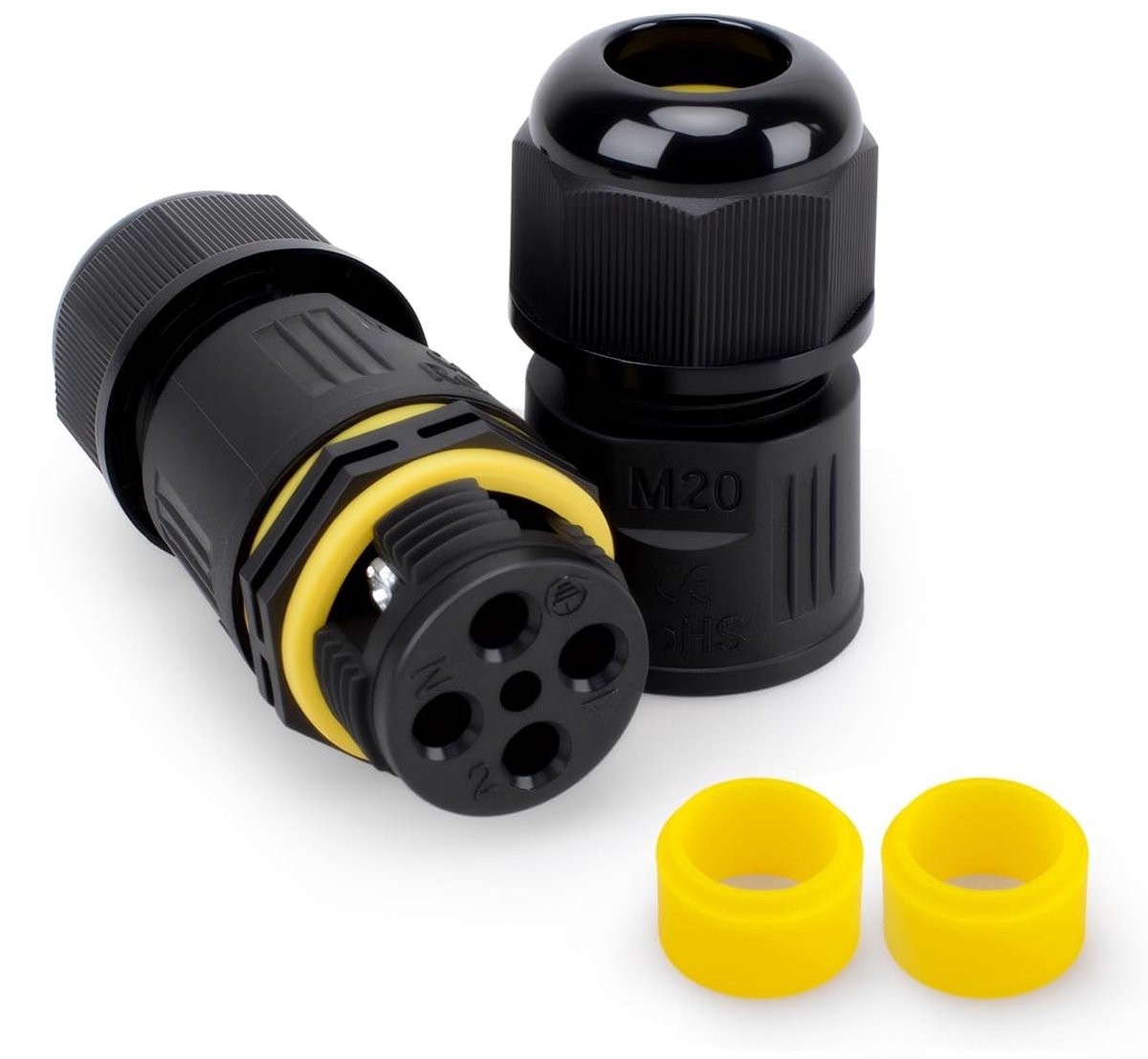 Waterdichte buitenkabelconnector M20 met schroefklem, 3 polen voor 5-8 mm kabel, inclusief 2 rubberen pluggen voor optimale bescherming