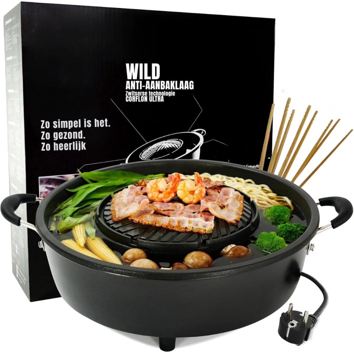 Klarven® Hotpot Elektrisch Zwart - 2-in-1 Grill en Fondue Hot Pot - Swiss Antiaanbaklaag - Tafelgrill voor Vlees, Groenten en Soep - L 17 x B 13 x H 5 cm