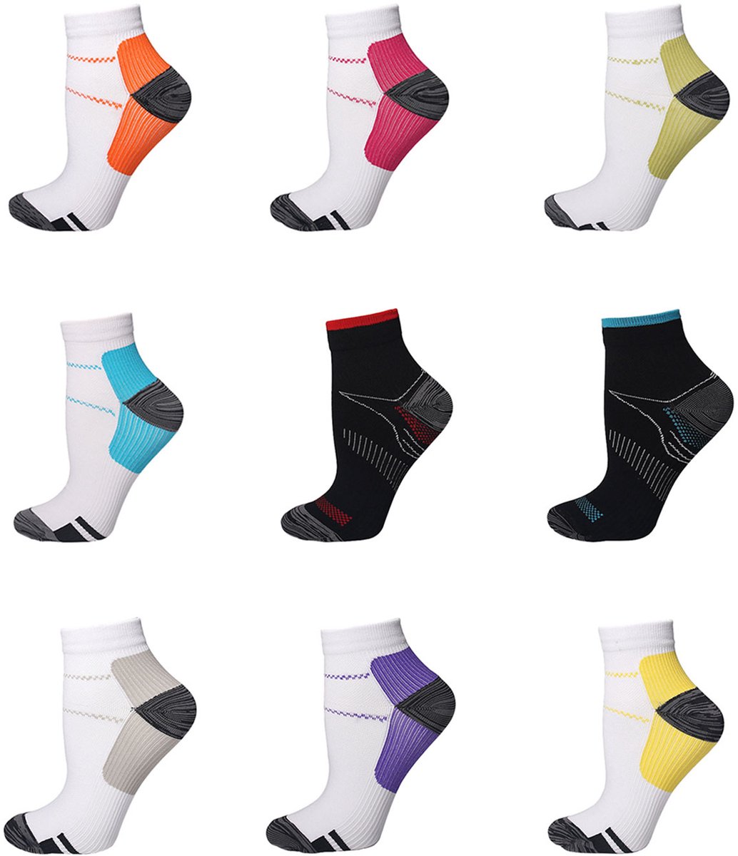 MODFU Compressiesokken – Plantaire Fasciitis Sokken – Multicolor – Ademend Mesh & Verstevigde Hiel/Teen – Voor Wandelen, Hardlopen & Dagelijks Gebruik – Elastische Ondersteuning – Polyester