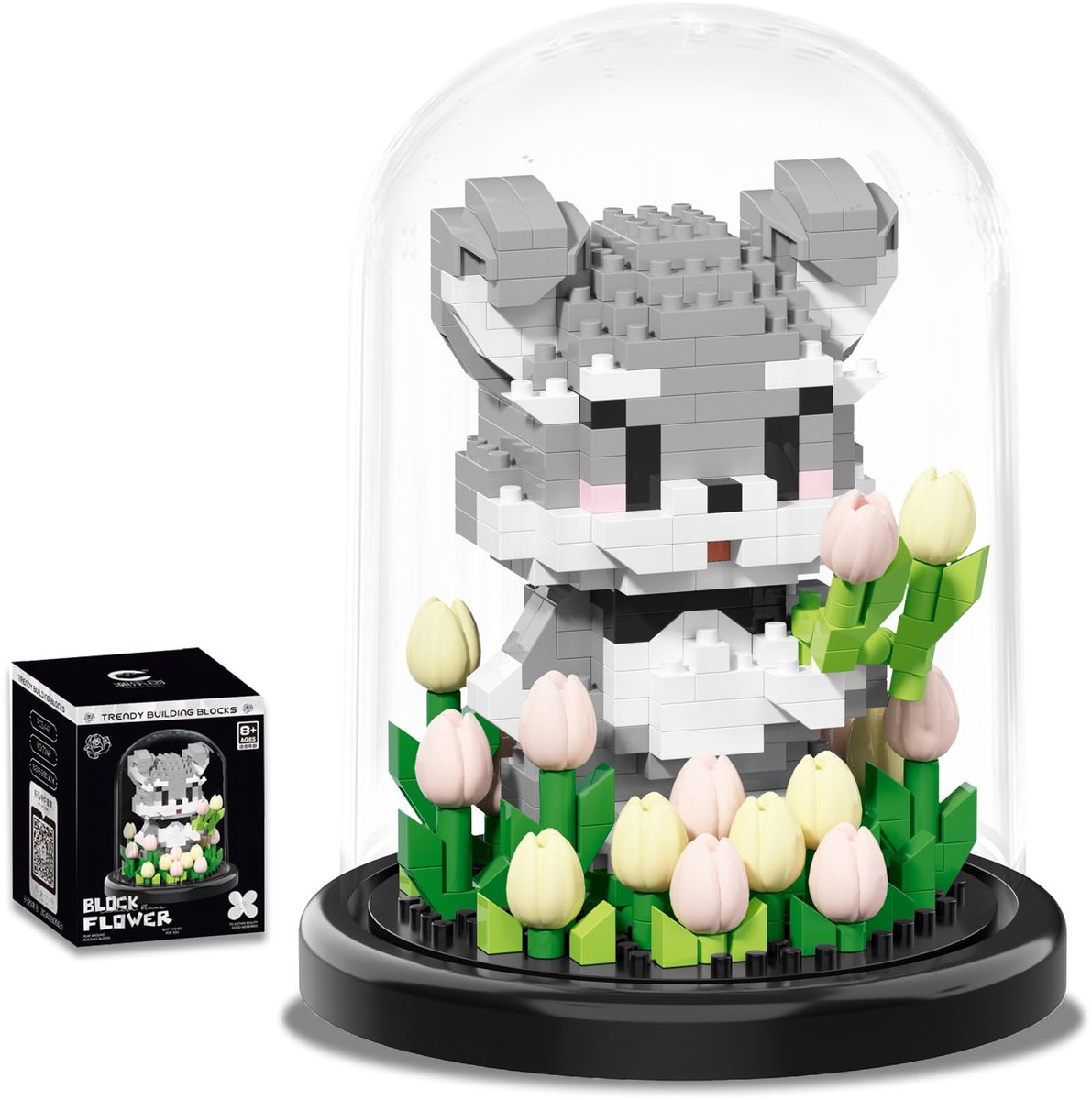 VONKELIOS®Kunstbloem dieren bouwpakket voor volwassenen, mini hond bonsai plant collectie, botanisch bouwblok speelgoed voor kinderen, woon- en