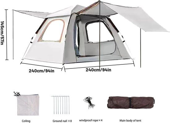 Lifero Camping Tent - Automatisch Pop-up Tent - Easy-up - Kampeertent 3 Persoons - Kampeer Tent - 230x230x160cm - Beige/Grijs van Lifero Camping Tent — afbeelding 2