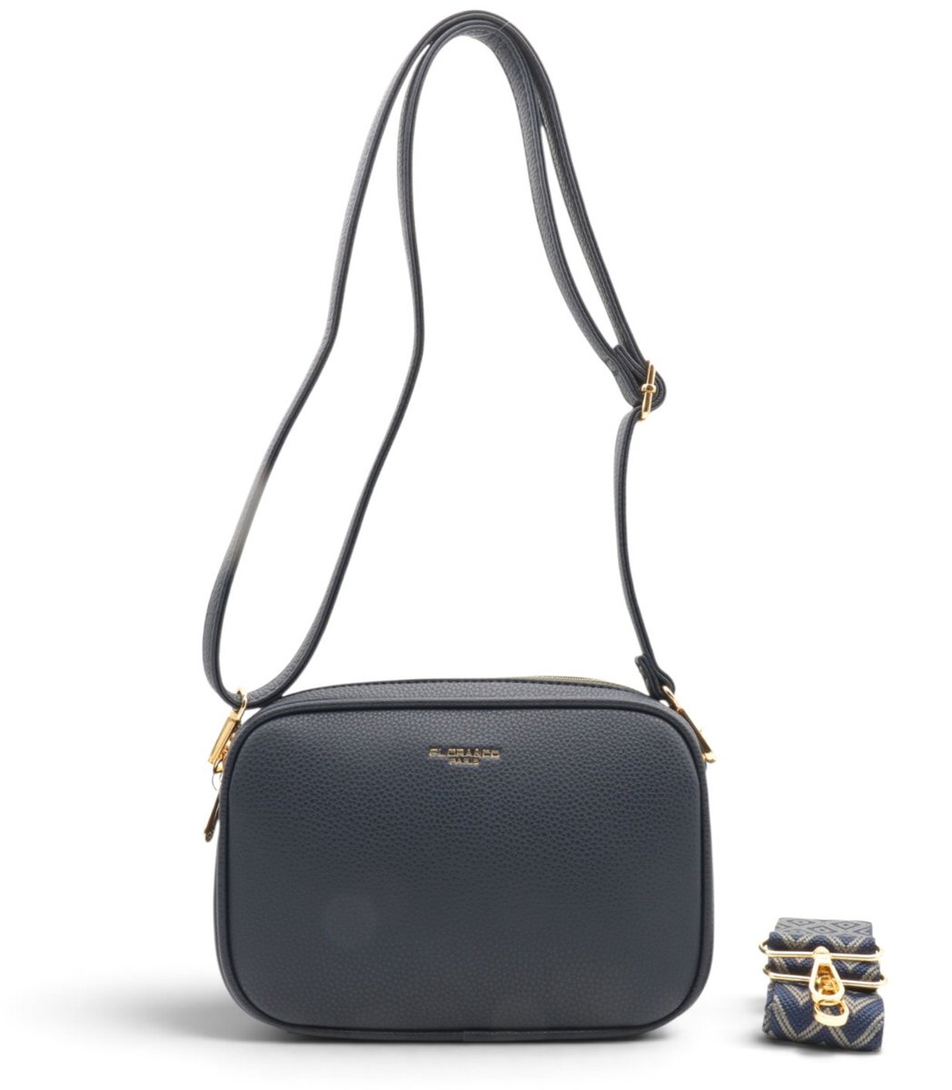 Flora&Co - Paris - Crossbody handtas - 2 vakken met rits - instelbare riem - blauw - lange riem 130cm
