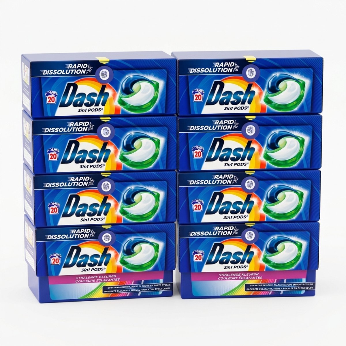 Dash - Stralende Kleuren - Wasmiddel Capsules - All-in-1 Pods - Gekleurde Was – 8x20 Wasbeurten (160 wasbeurten) - Voordeelverpakking