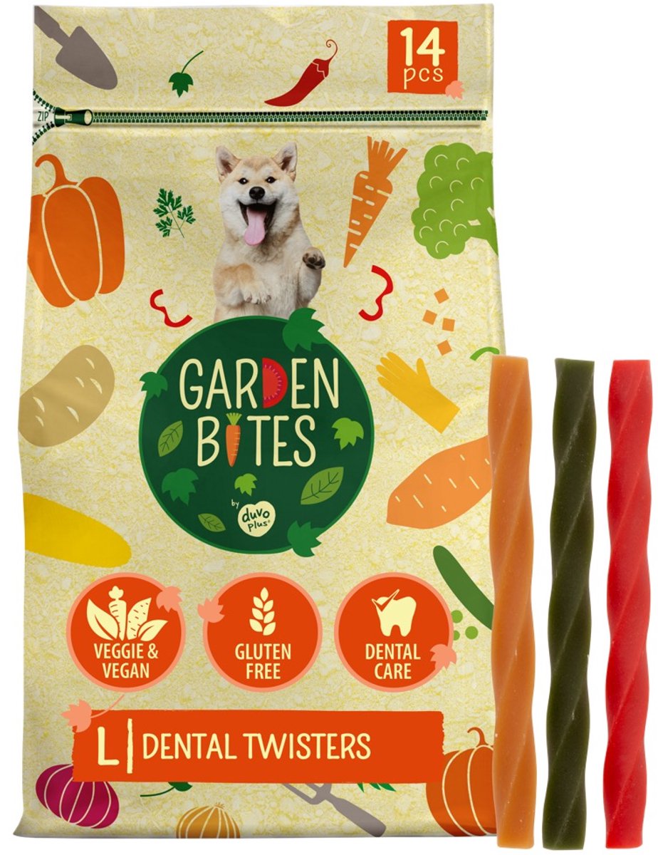 duvoplus Garden Bites - Dental Twisters Hondensnacks - Hondensnoepjes - Vegetarisch & Glutenvrij - Large 14st