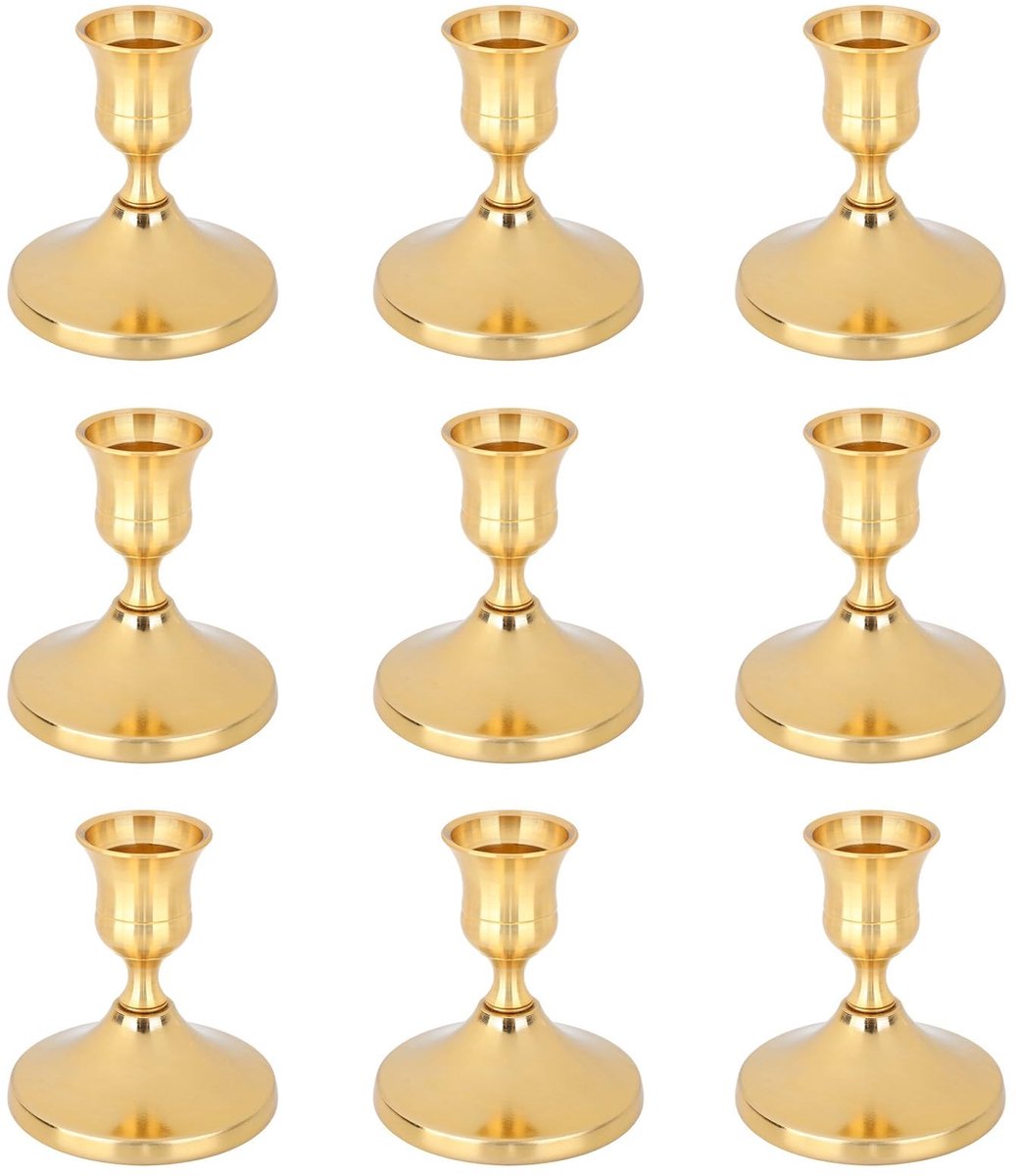 Elzusha - 9-delige Vintage Messing Gouden Kaarsenhouders Set - Perfect voor Tafel en Decoratie
