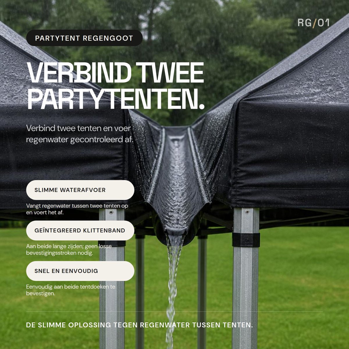 Regengoot Partytent 3 Meter – Regenafvoer voor Partytenten – 45 cm Breed – Klittenband Bevestiging – Zwart