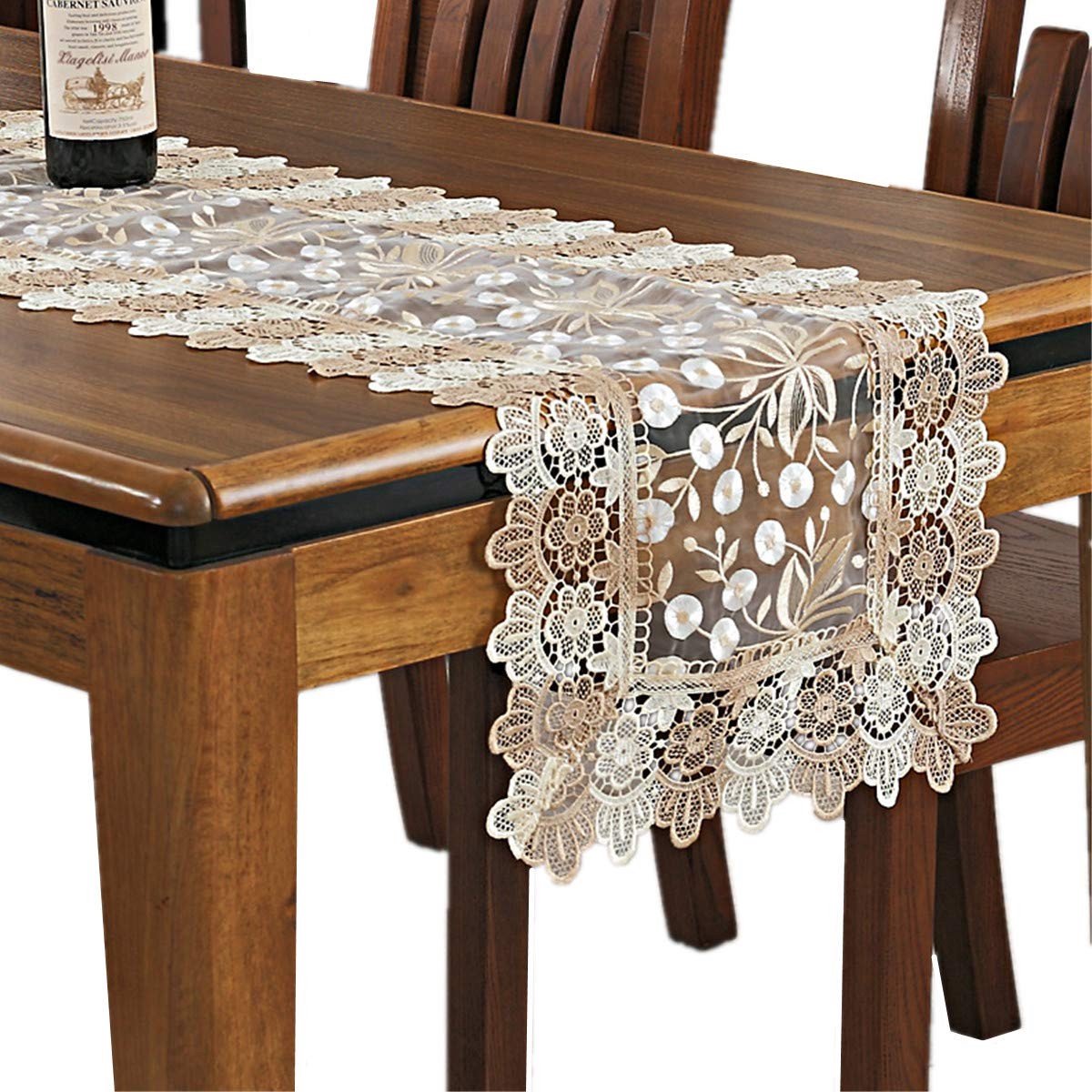 Elzusha - Kant en Bloem Borduur Tafelrunner - 16 x 78 Inch