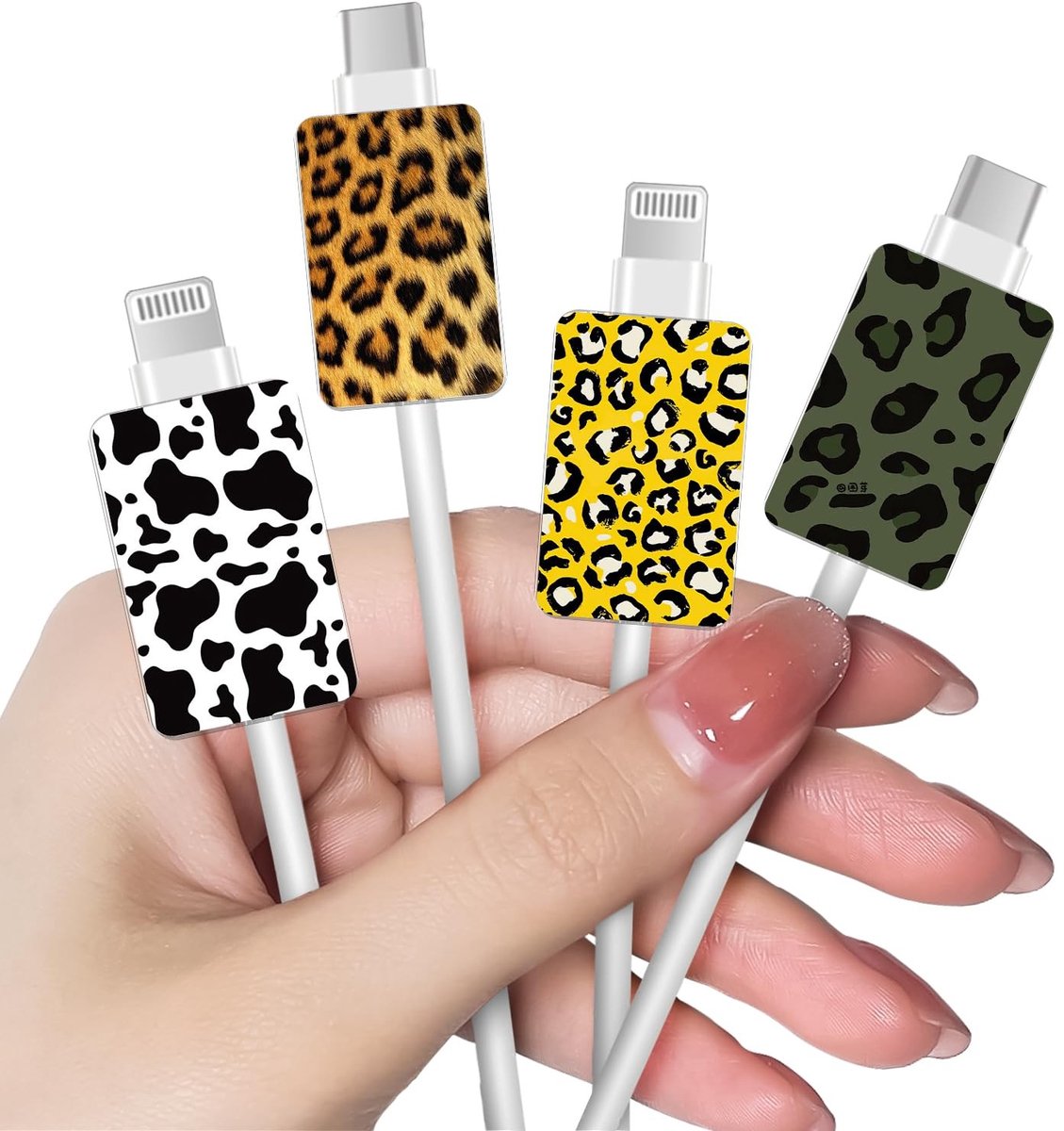 Elzusha - 4 Stuks Kabelbescherming met Luipaardpatroon voor iPhone