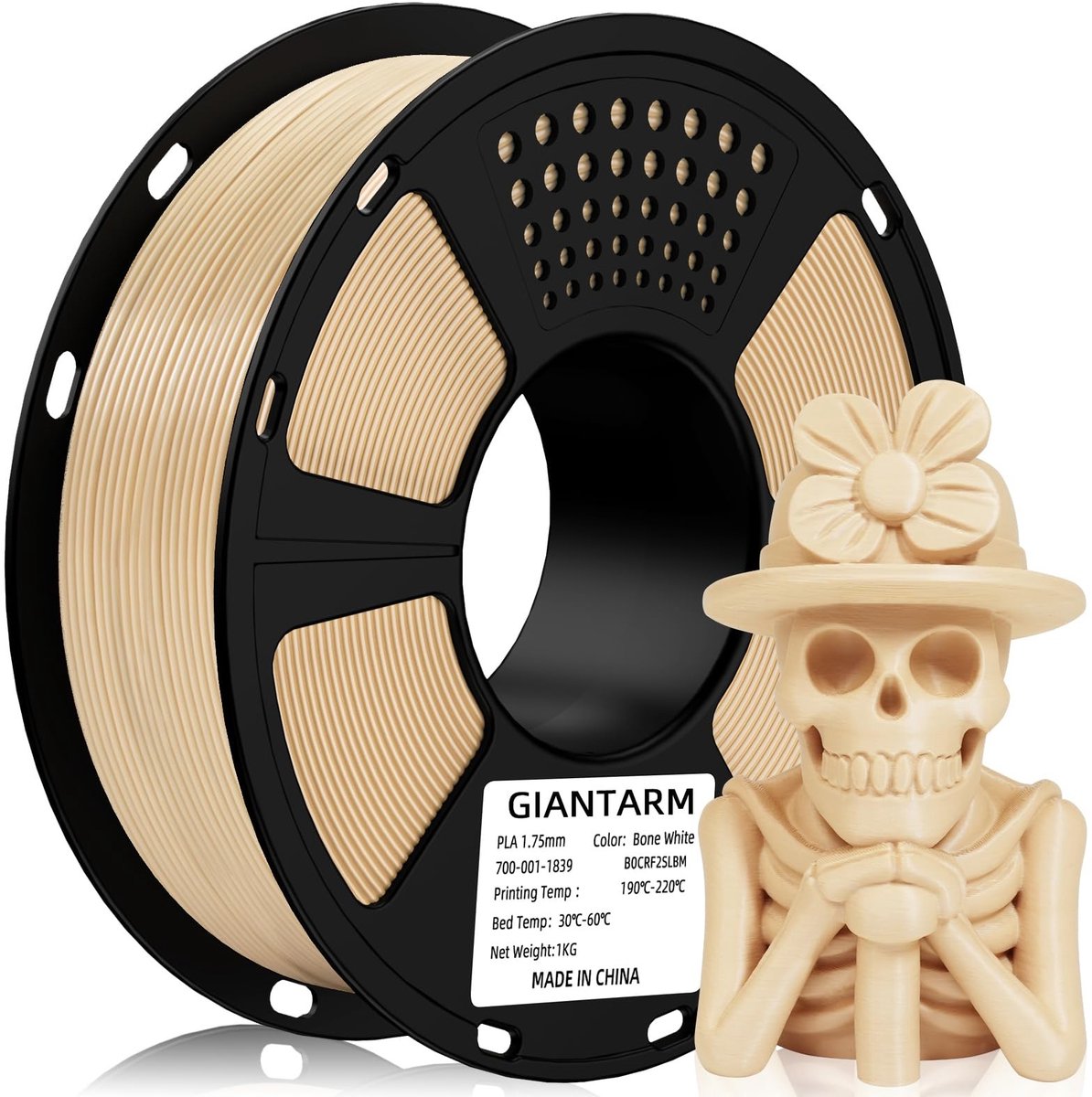 Elzusha - PLA Filament 1.75mm voor 3D Printers, Bone White, 1KG Spool
