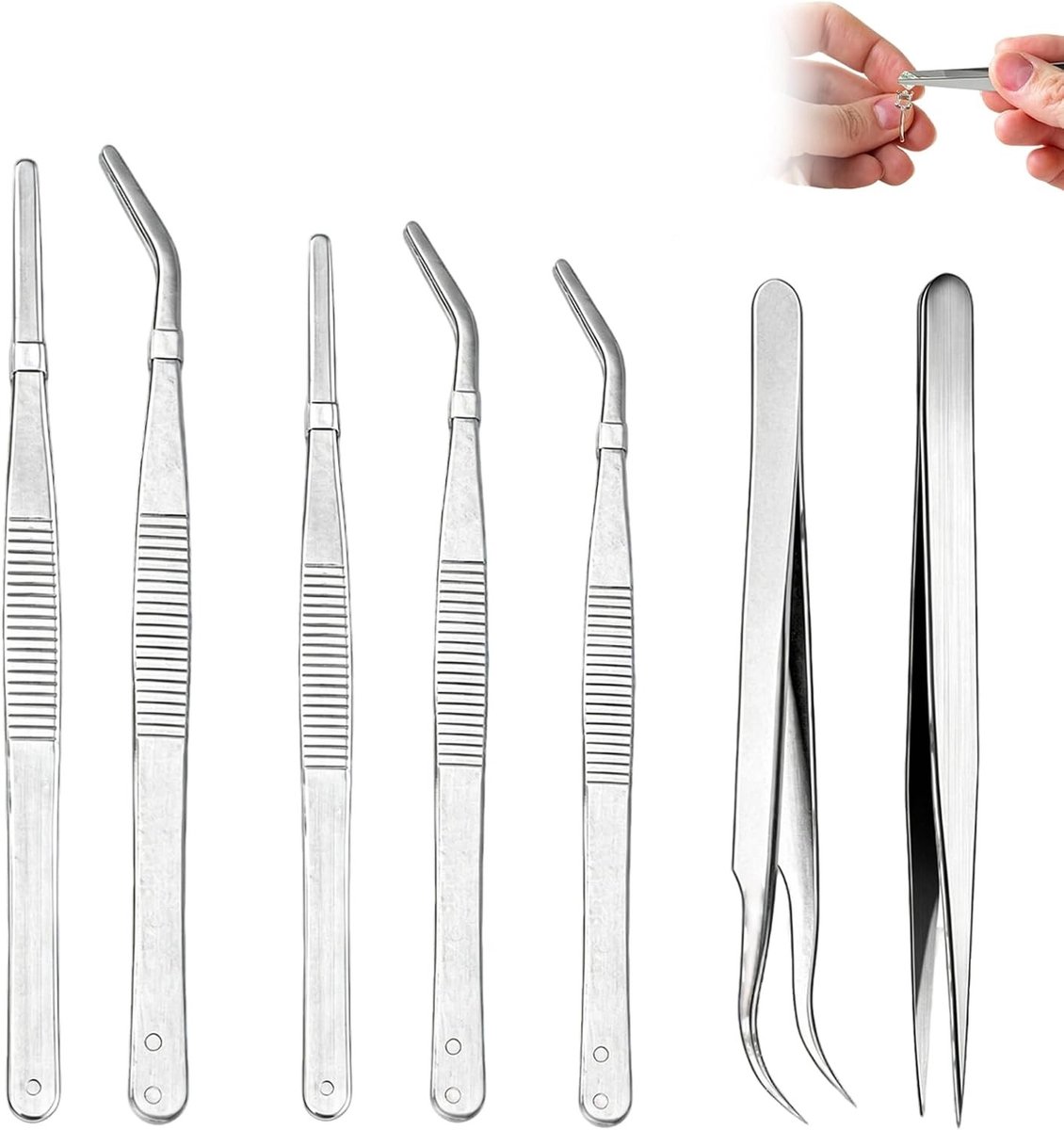 Roestvrijstalen Pincet Set - Antislip, 7 Stuks, 12-16 cm, Universeel Gebruik, Precisie en Duurzaamheid