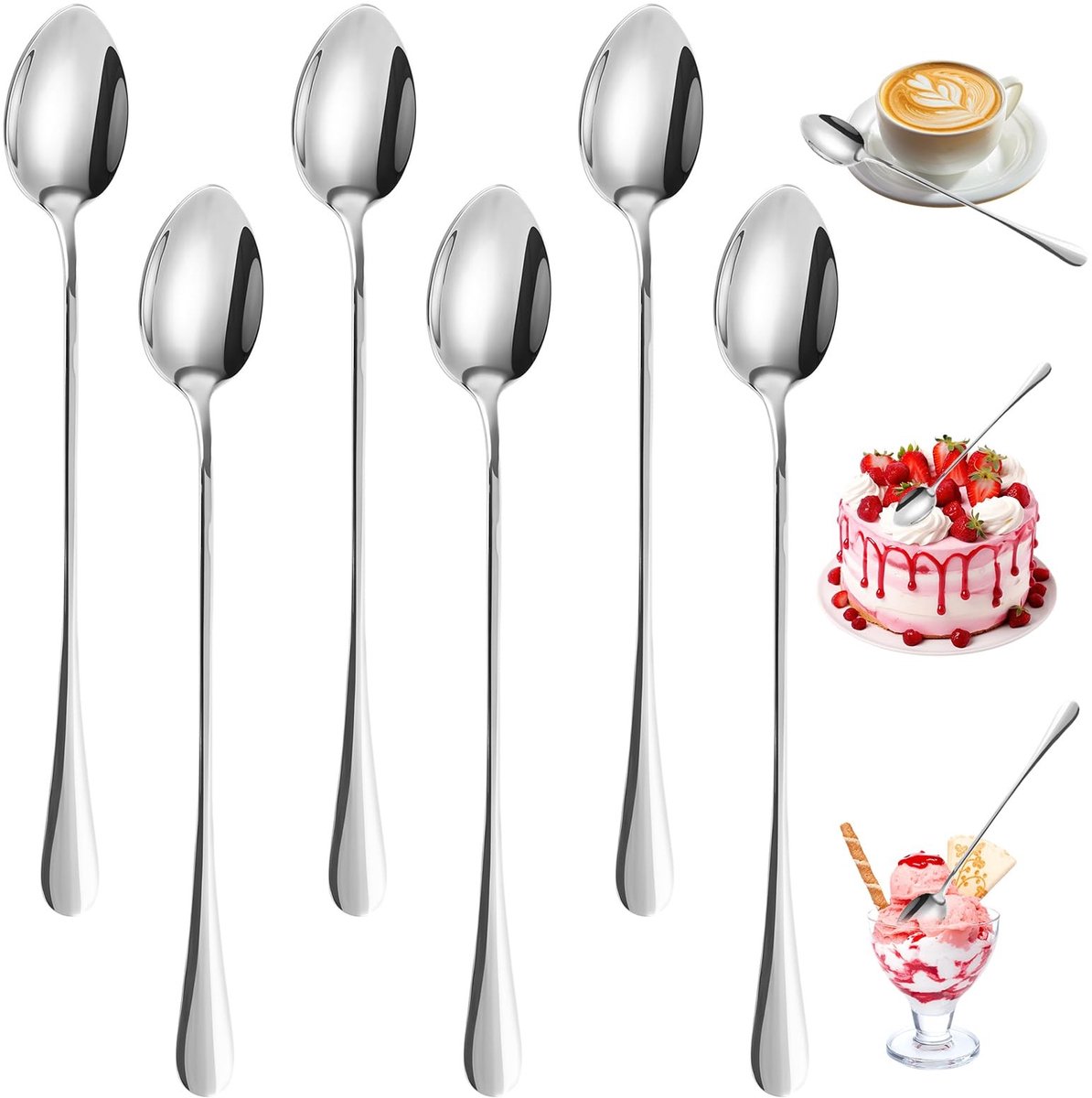 Elzusha - Set van 6 Roestvrijstalen Roerlepels 19.5cm